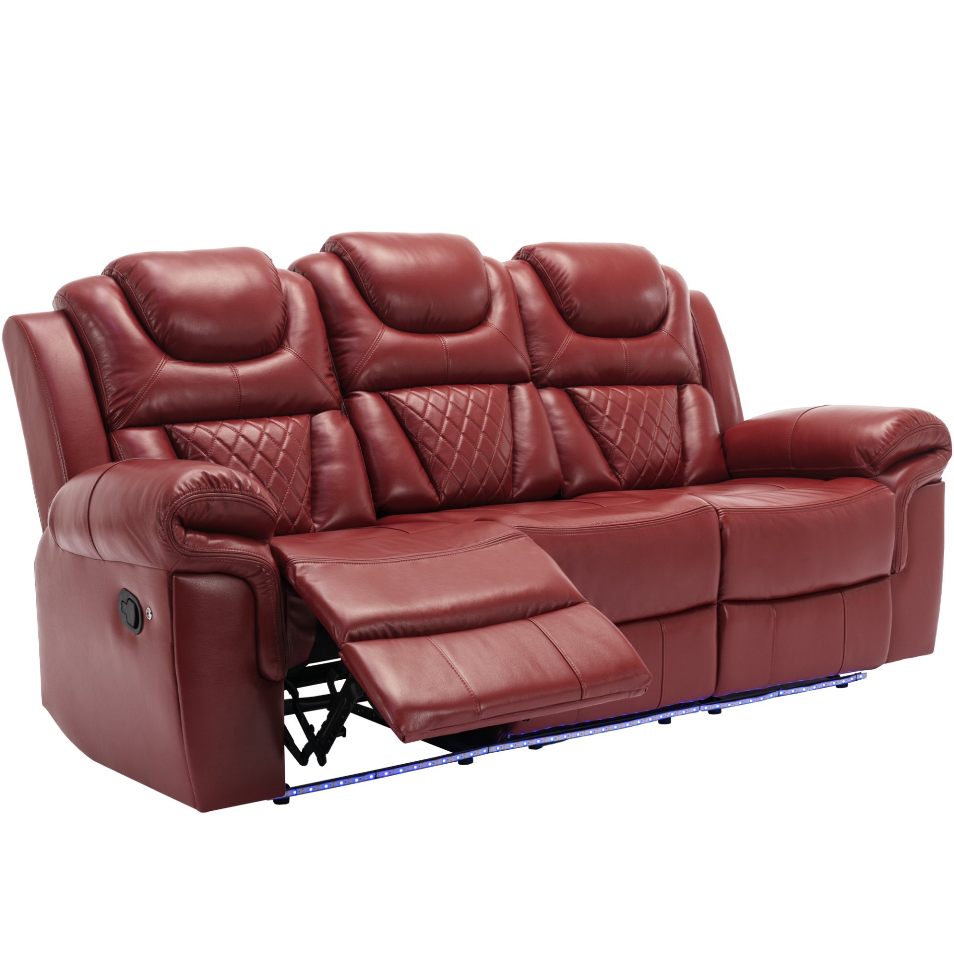 3 Pieces Recliner Sofa Sets Home Theater Seating Manual Recliner Chair With Center Console And Led Light Strip For Living Room - Wind Red - Image 14