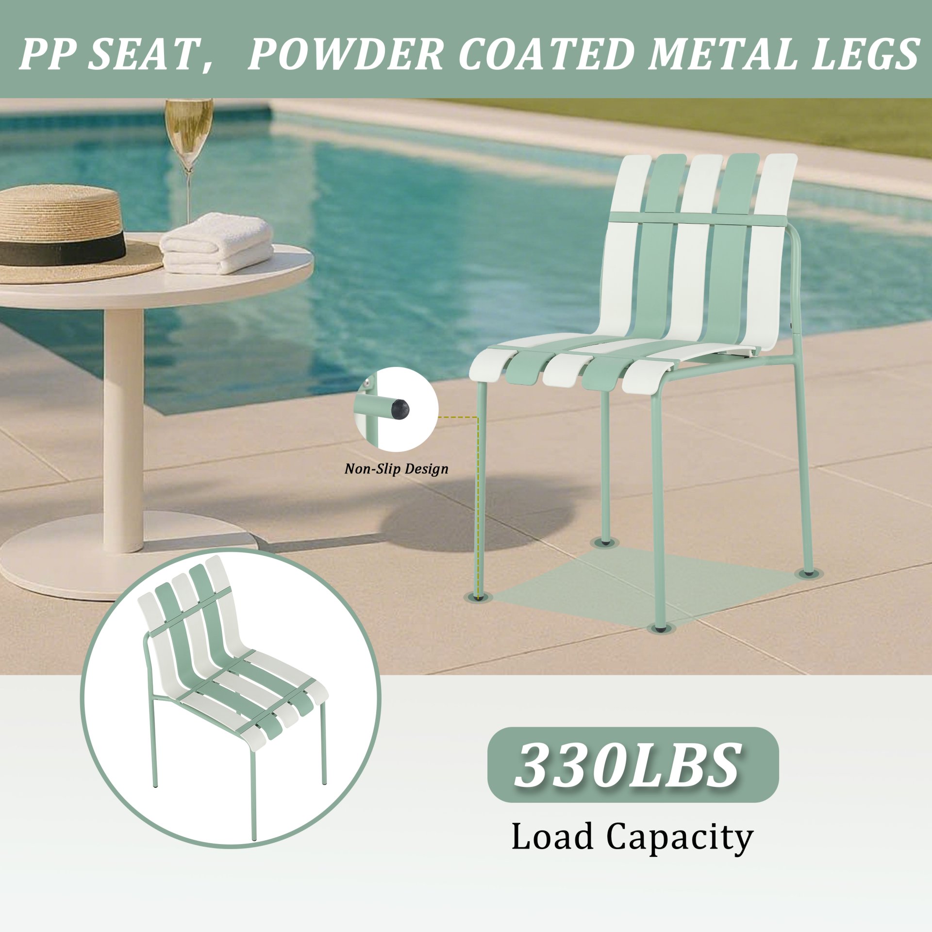 4 Piece Set Of Single Chairs With Modern Color Blocking Design, UV Resistant And Rust Proof - Haze Green / White - Image 9