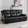 3 Seater Home Theater Recliner Manual Recliner Chair With A Led Light Strip Two Built-In Cup Holders For Living Room - Black - Image 2