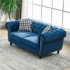 Chesterfield Sofa With Roll Armrest And Nailhead, 2 Seater Couch - Blue - Image 5