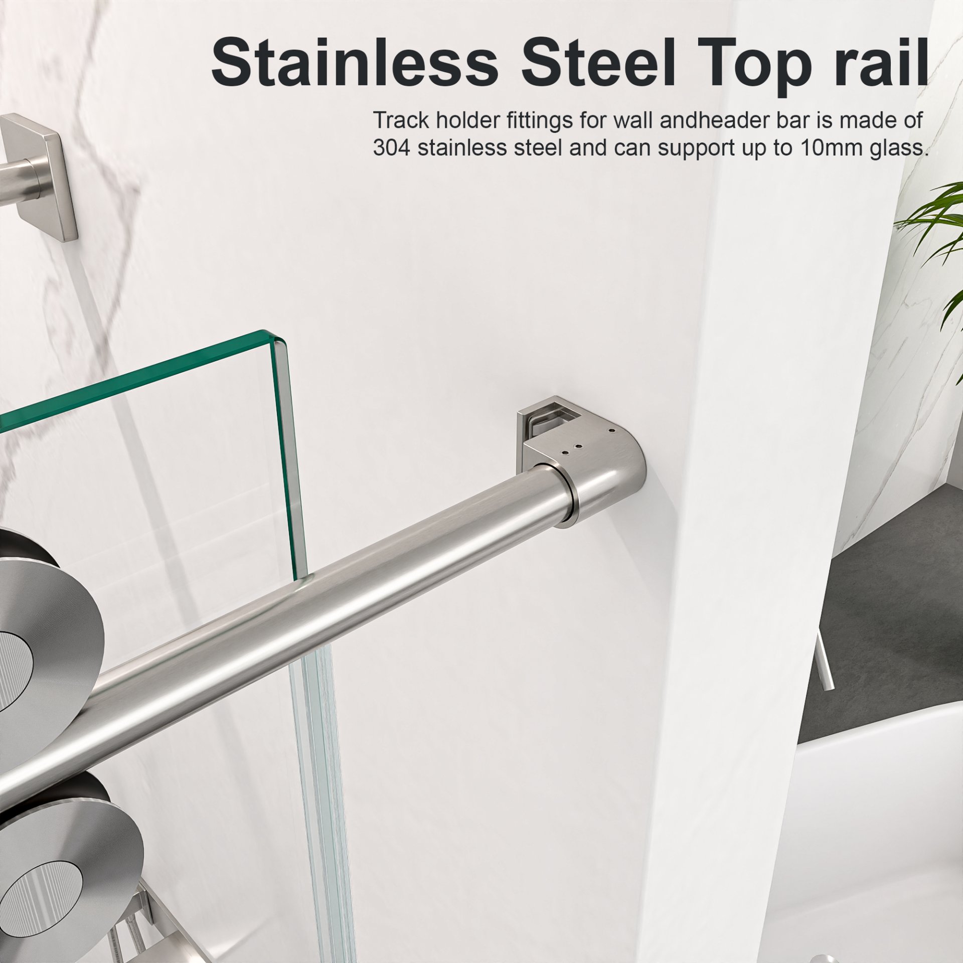 Frameless Single Sliding Shower Door With Bypass Design Clear Tempered Glass - Brushed Nickel - Image 5