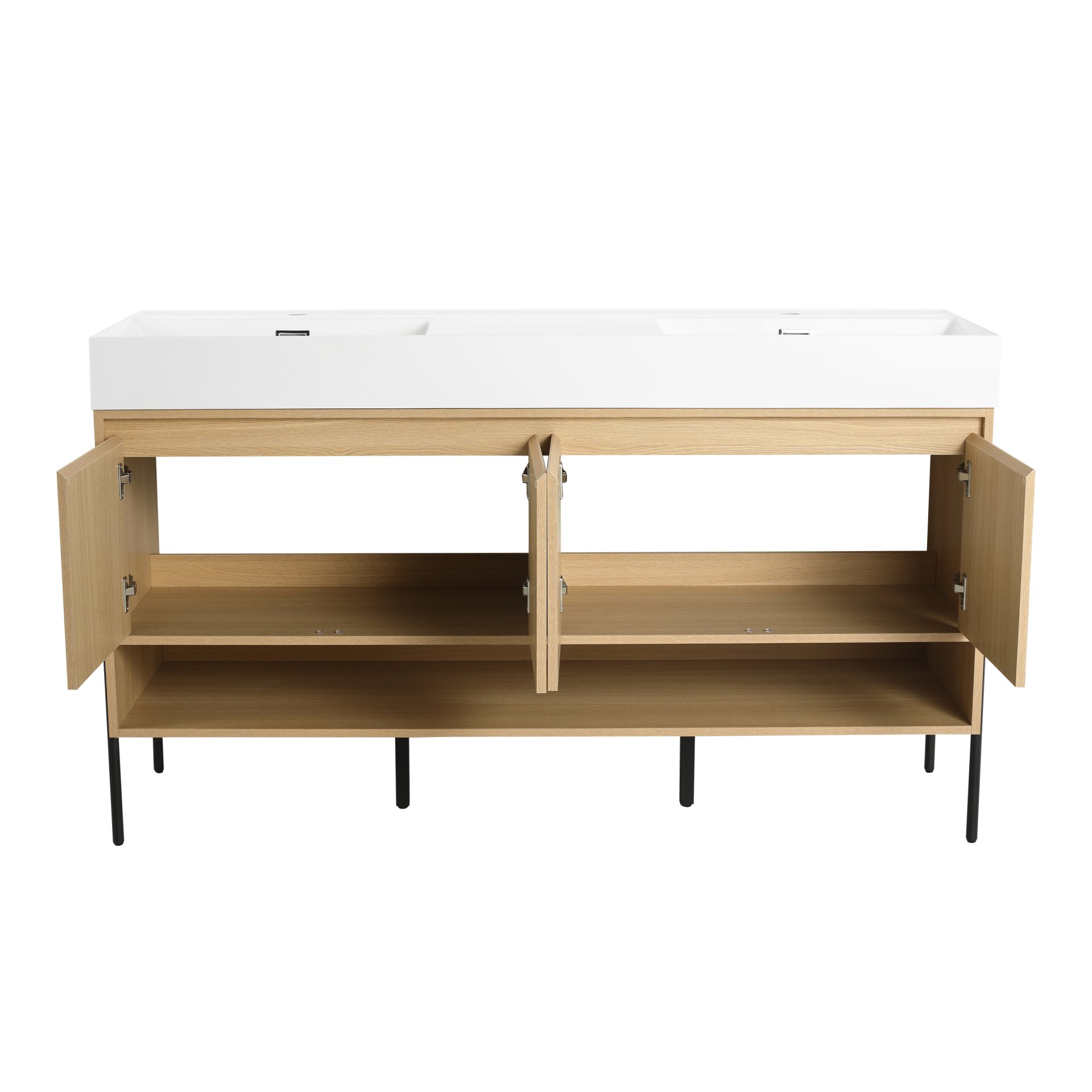 Modern 60" Bathroom Vanity Combo With Single Resin Sink And Storage Cabinet - Oak - Image 13