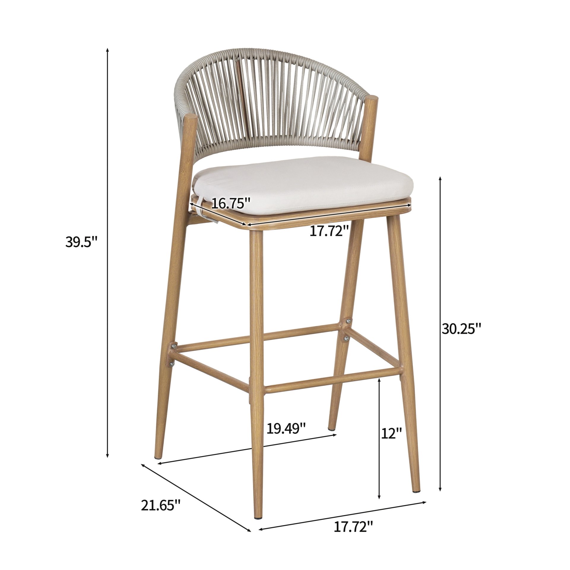 Outdoor Bar Height Aluminum Frame Counter Stools With Scallop Shaped Backrest & Water Resistant Cushions (Set of 2) - Maple - Image 3