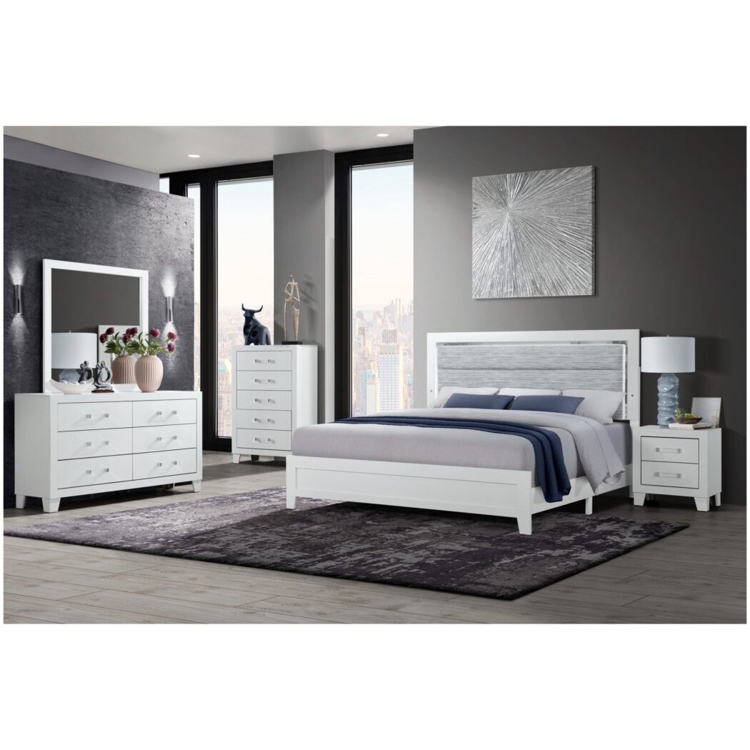 Omoda - 5 Pieces Eastern King Bedroom Set With LED - White - Image 8