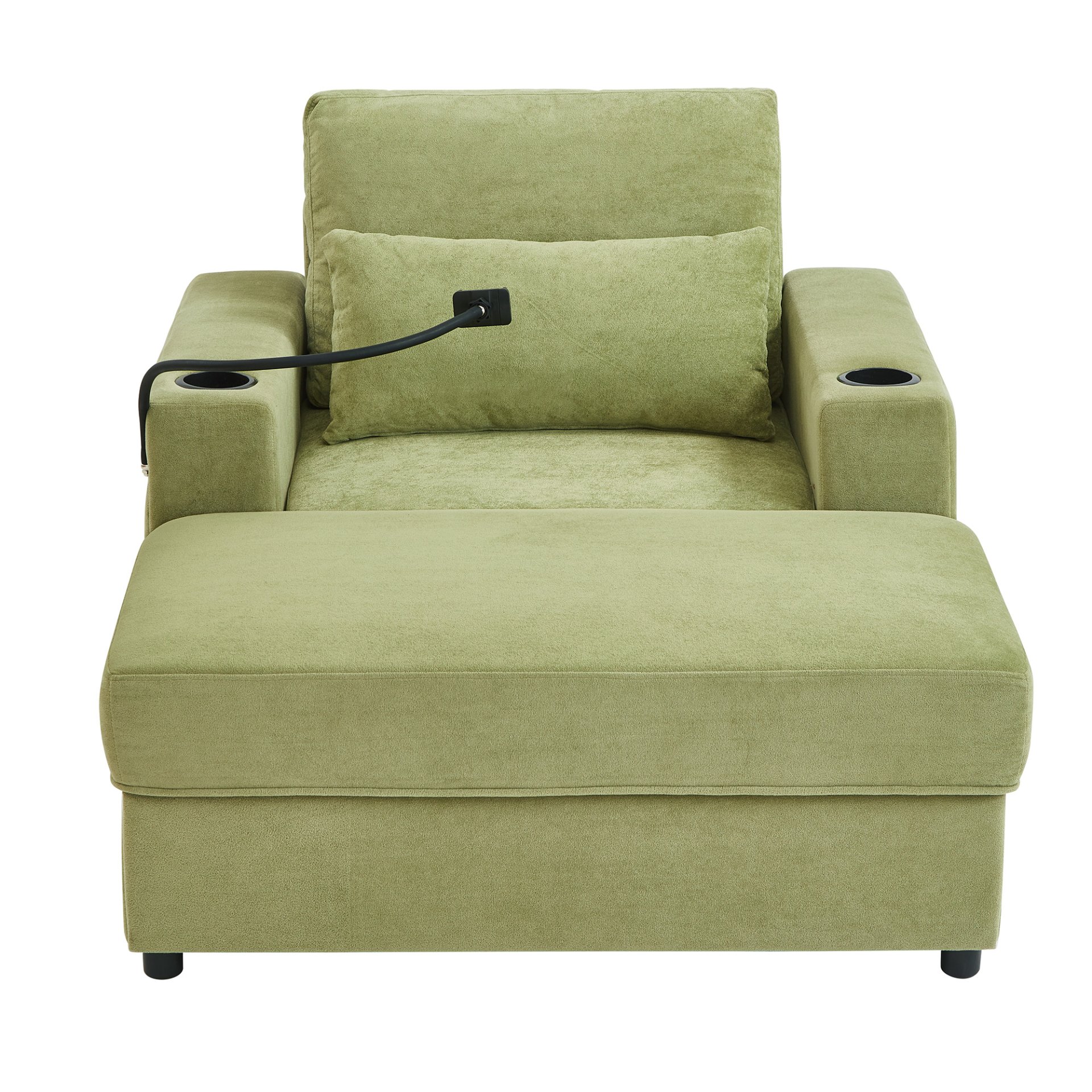 Modern Style Armchair Chaise Lounge Sofa Couch With Movable Storage Ottoman, USB Ports, Cup Holders, Phone Holder, Side Pockets - Green - Image 13