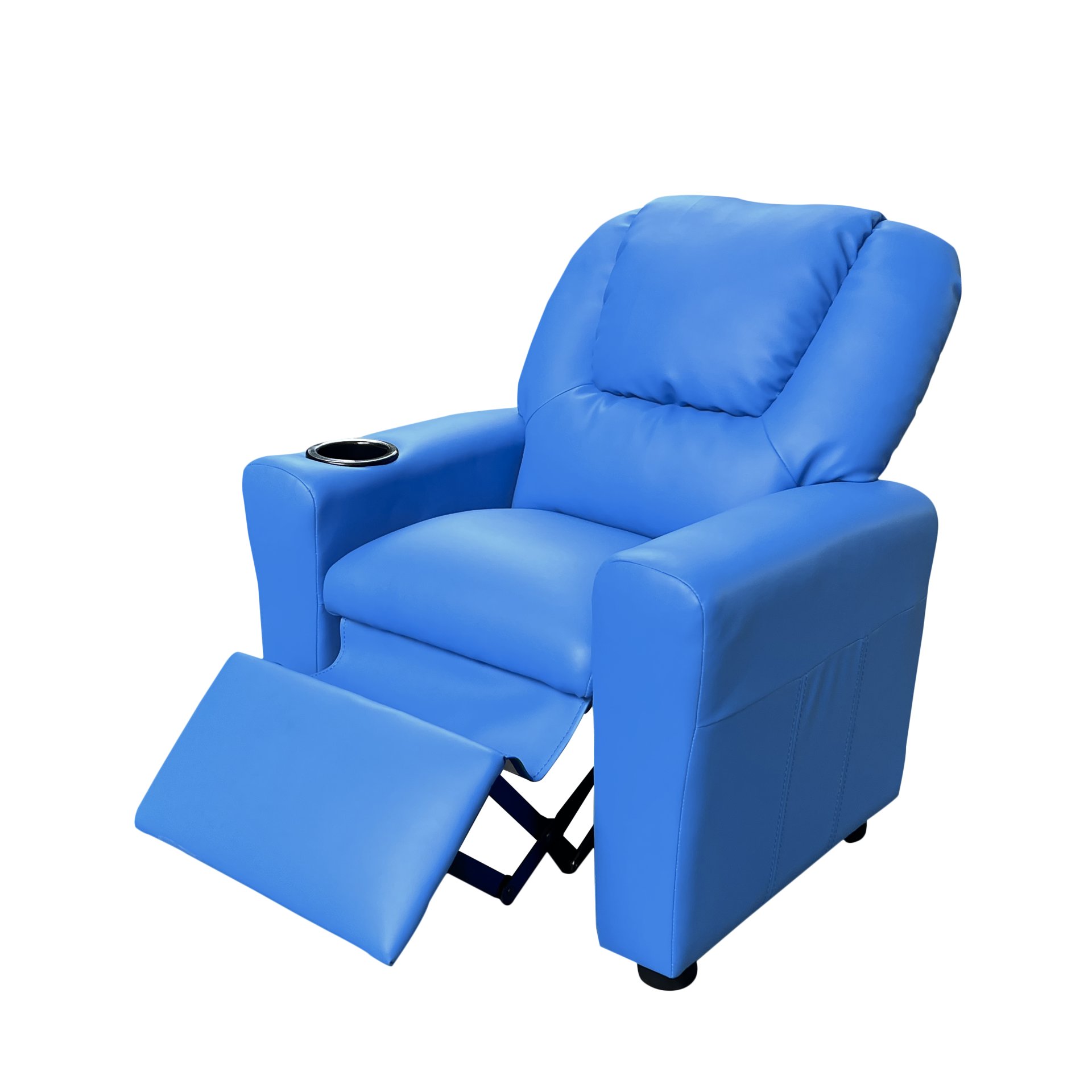 Marisa - Leather Kids Recliner Chair With Cupholder - Blue - Image 3