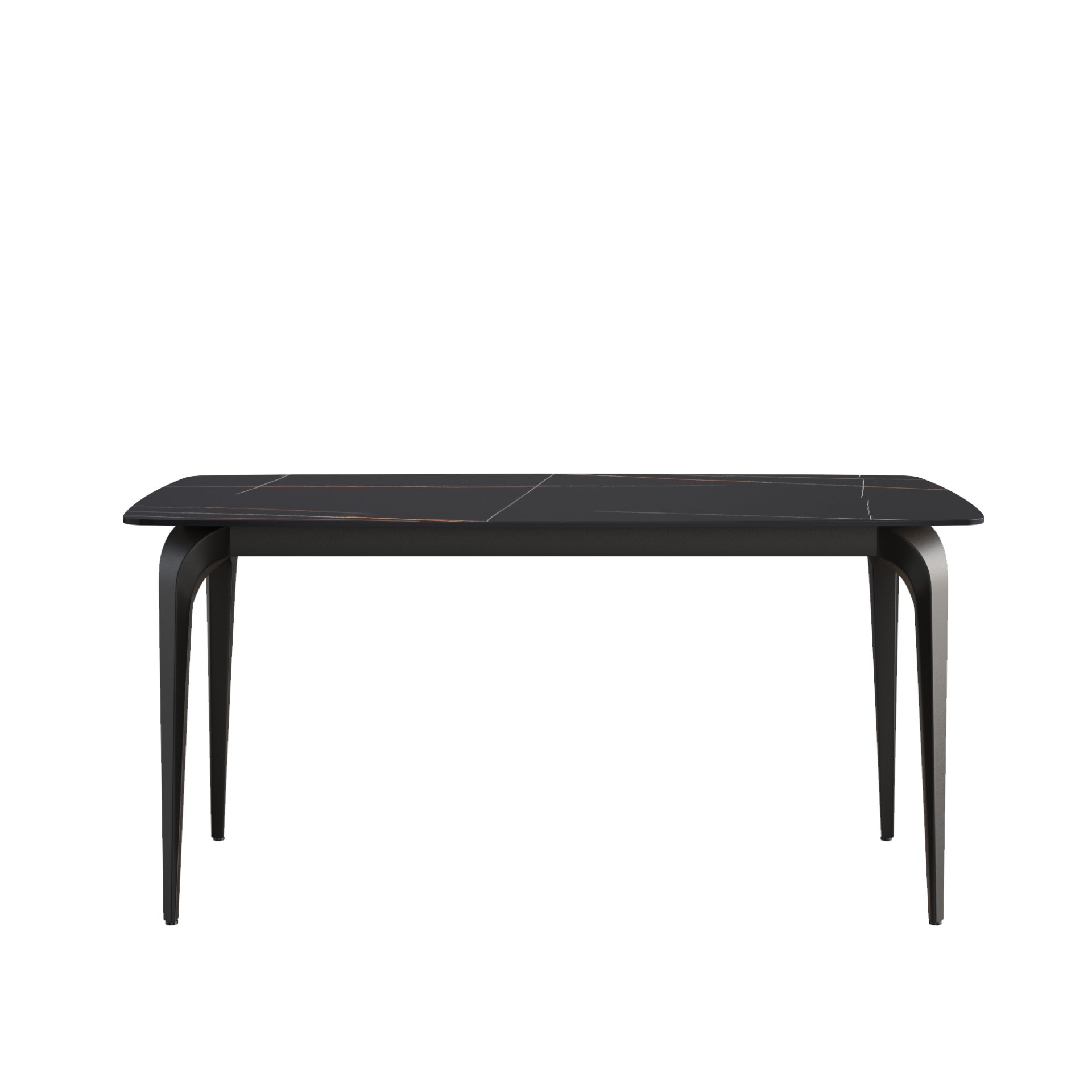 63" Artificial Stone Black Curved Black Metal Leg Dining Table, 6 People - Black - Image 6