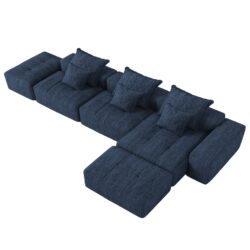 Modern Oversized Modular Sectional Sofa, Sparkling Chenille Fabric Soft Cushion Sofa With 6 Pillows, 6 Pieces Diy Combination Tufted Sofa, No Assembly Required - Blue