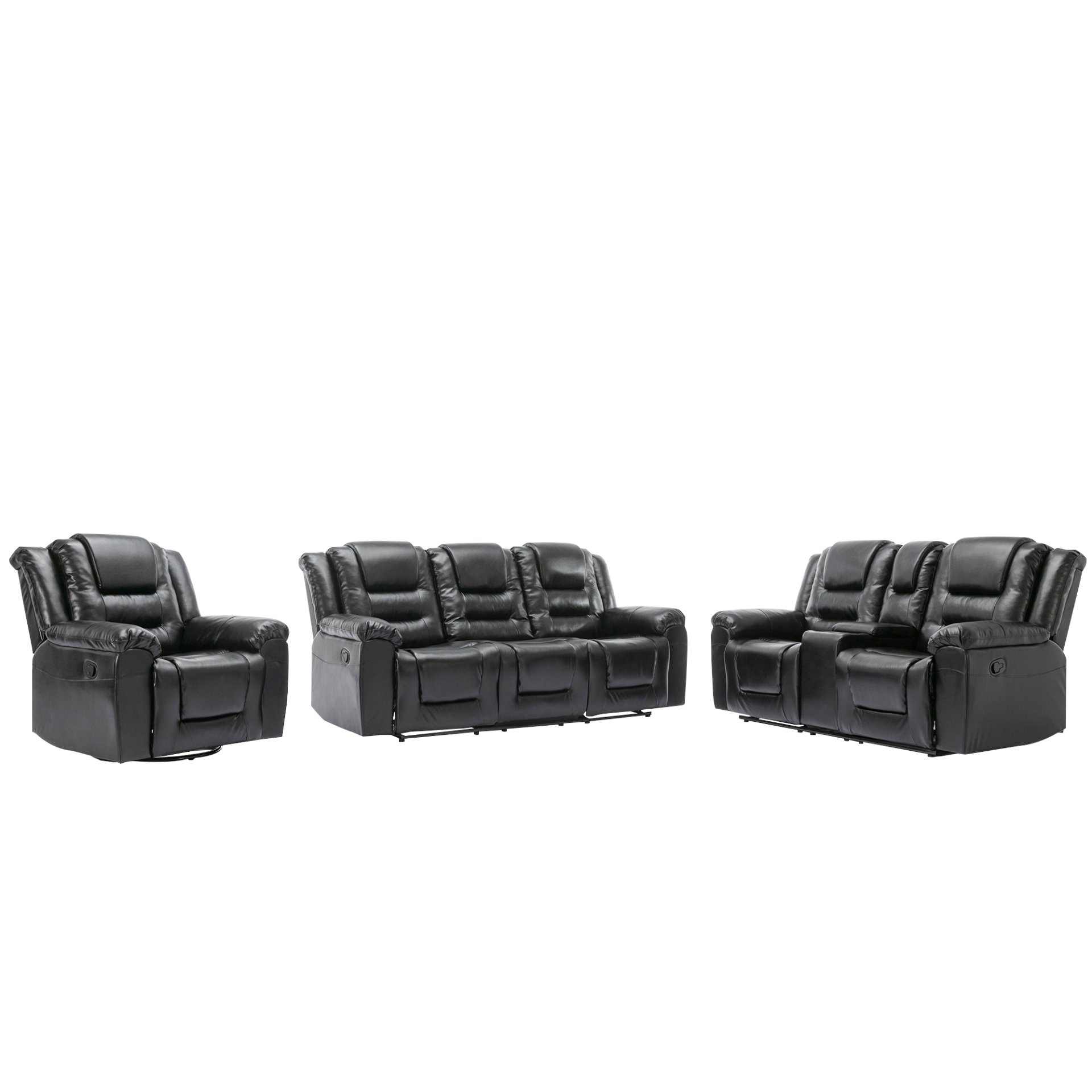 Home Theater Recliner Set Manual Recliner Chair With Wide Armrest, Two Built-In Cup Holders For Living Room - Black - Image 21