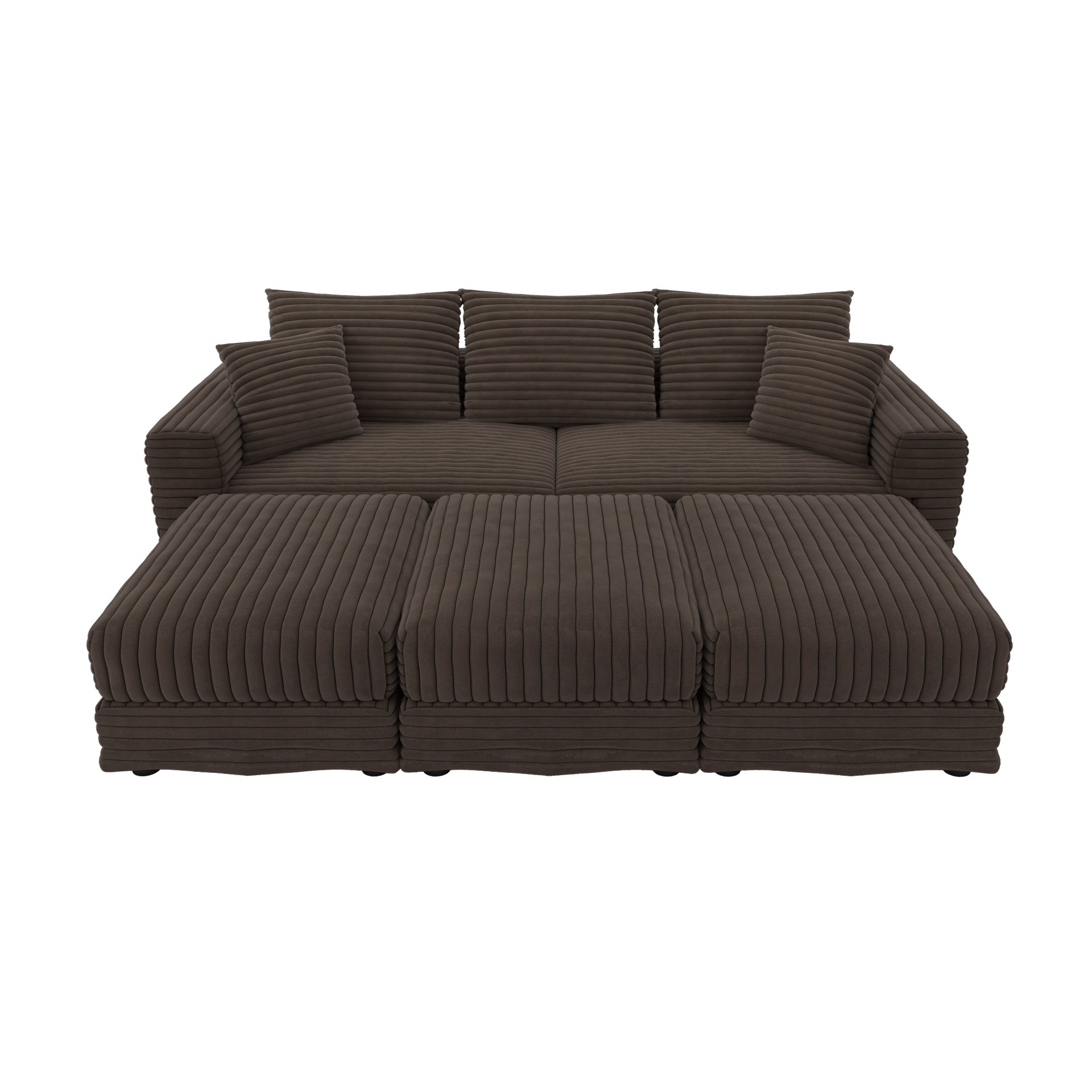 3 Seat Sofa, Deep Seat Couches With Soft Pillows And 3 Ottomans, Convertible Sofa Lounge Chair, For Living Room - Camel - Image 15