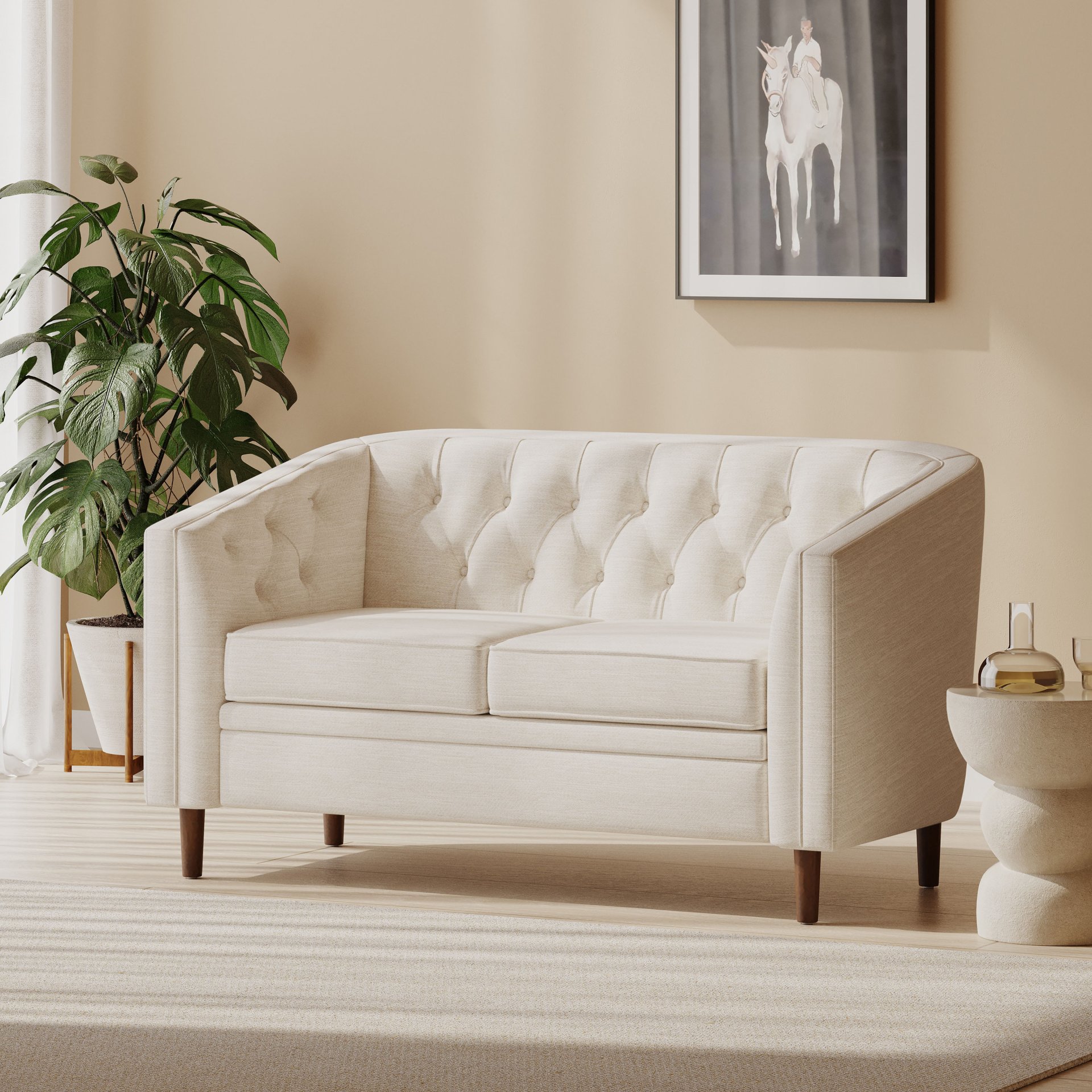 Sophisticated Loveseat With Diamond Stitched Detailing - Beige - Image 4