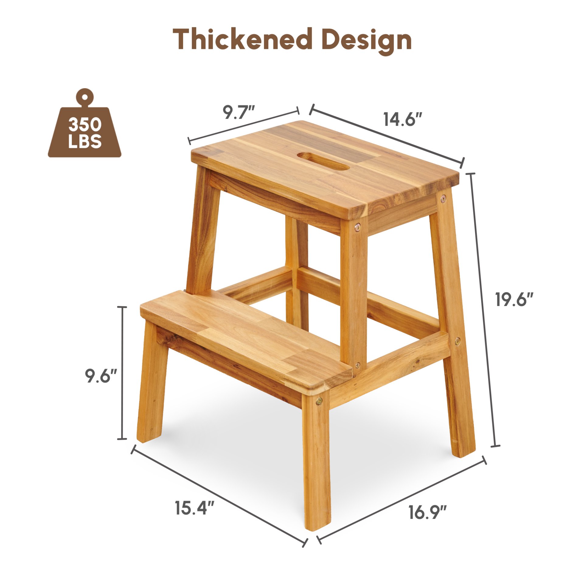 2 Step Stool, Indoor / Outdoor Use - Acacia Wood - Image 3