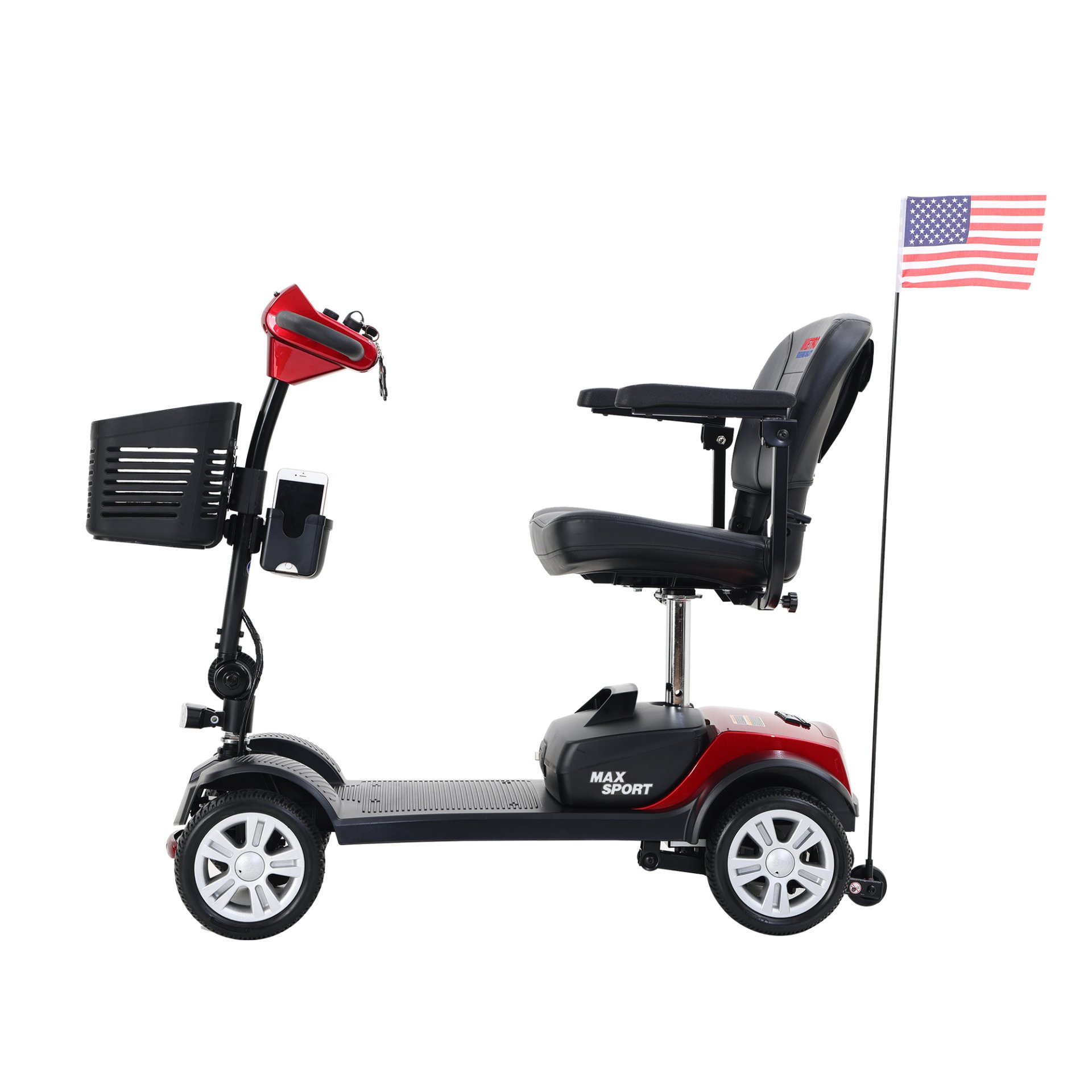 Max Sport - 4 Wheels Outdoor Compact Mobility Scooter With 2 Pieces X 12Ah Lead Acid Battery - Red - Image 4