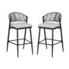 Outdoor Bar Height Metal Frame Counter Stools With Scallop Shaped Backrest & Water Resistant Cushions (Set of 2) - Matte Black - Image 5