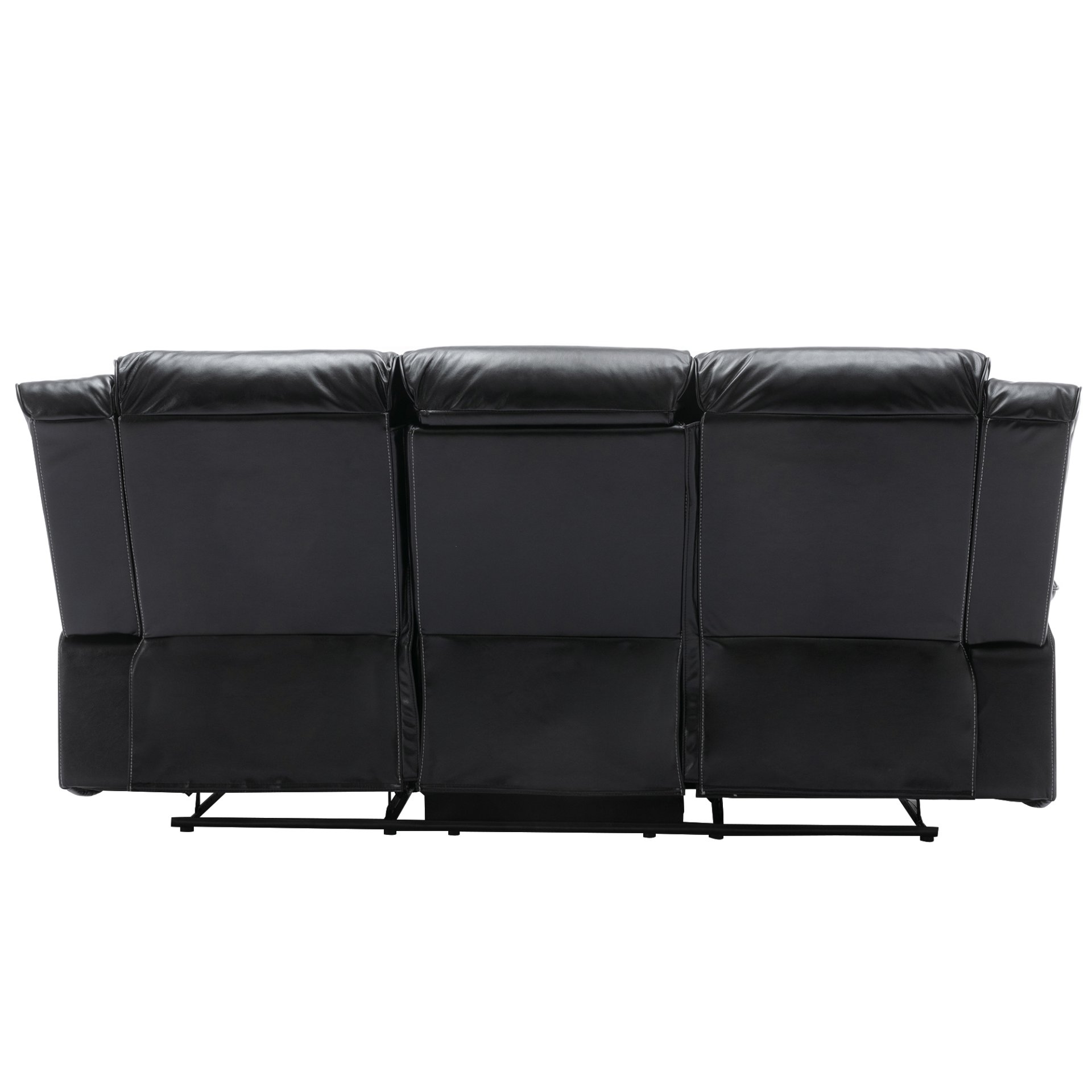 3 Seater Home Theater Recliner Manual Recliner Chair With A Led Light Strip Two Built-In Cup Holders For Living Room - Black - Image 12