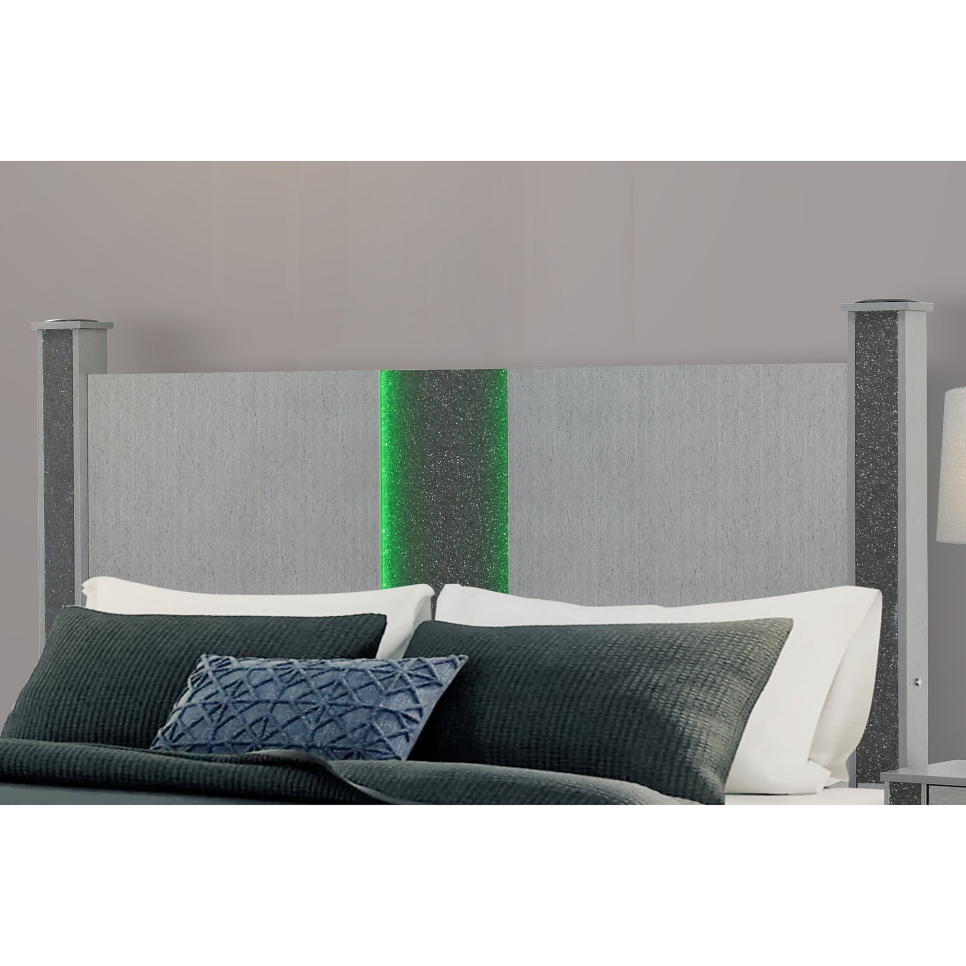 Lorenzo - Queen Bed With Speakers And Glittered Detailing - Silver - Image 6