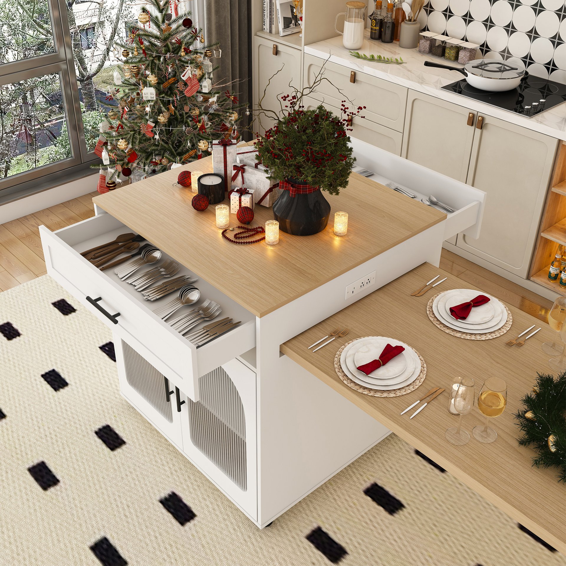 Expandable Kitchen Island With Dining Table - White - Image 19