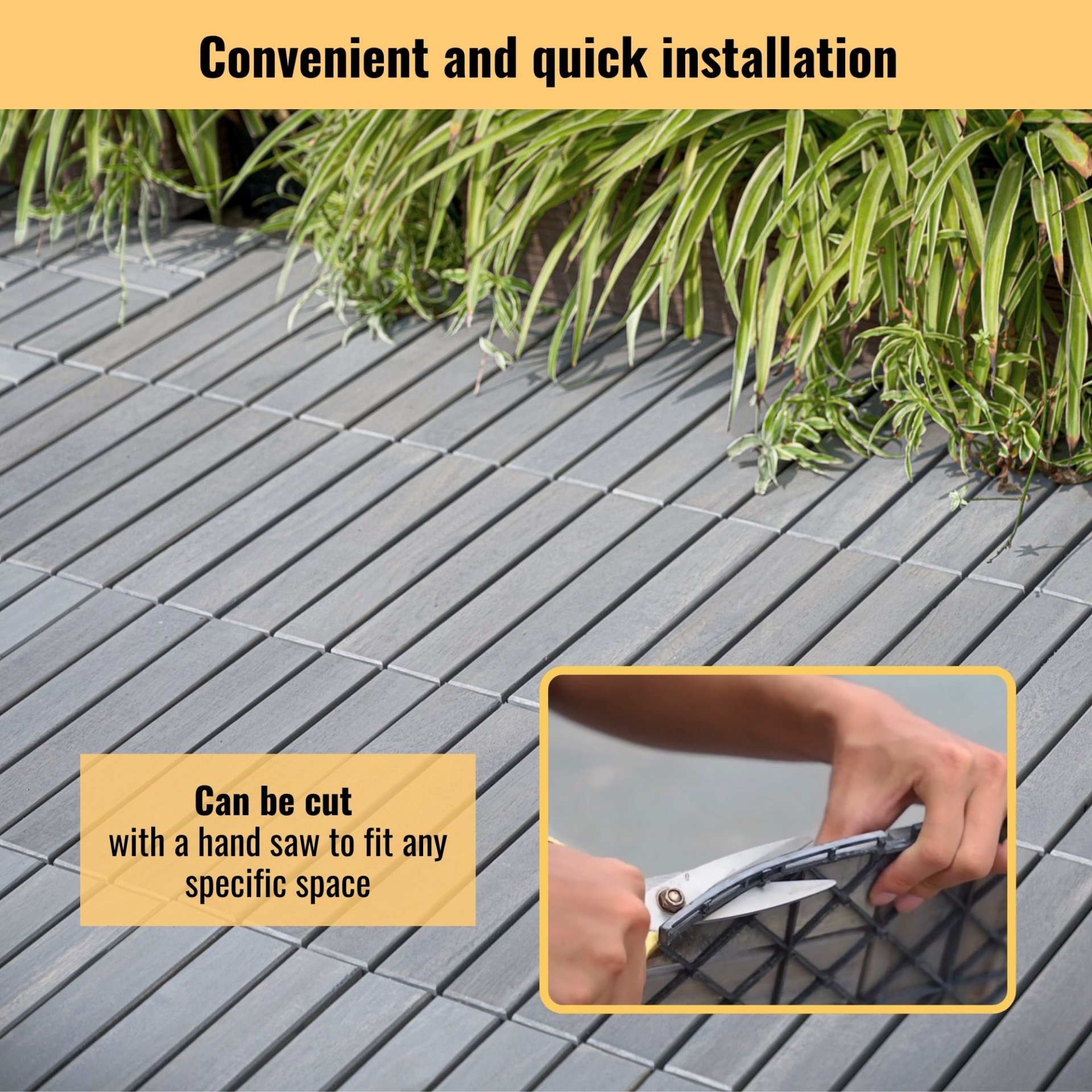 Interlocking Deck Tiles Striped Pattern Square Outdoor Flooring - Light Gray - Image 5