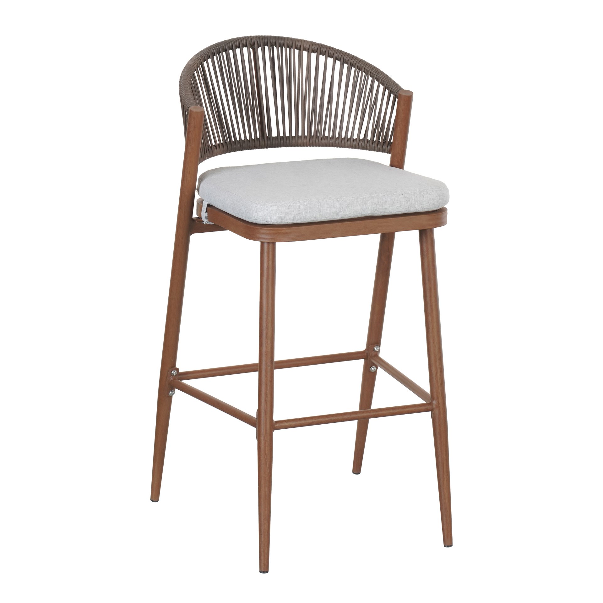 Outdoor Bar Height Aluminum Frame Counter Stools With Scallop Shaped Backrest & Water Resistant Cushions (Set of 2) - Teak - Image 14