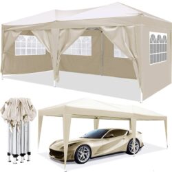 10'X20' Ez Pop Up Canopy Outdoor Portable Party Folding Tent With 6 Removable Sidewalls + Carry Bag + 4 Pieces Weight Bag - Beige