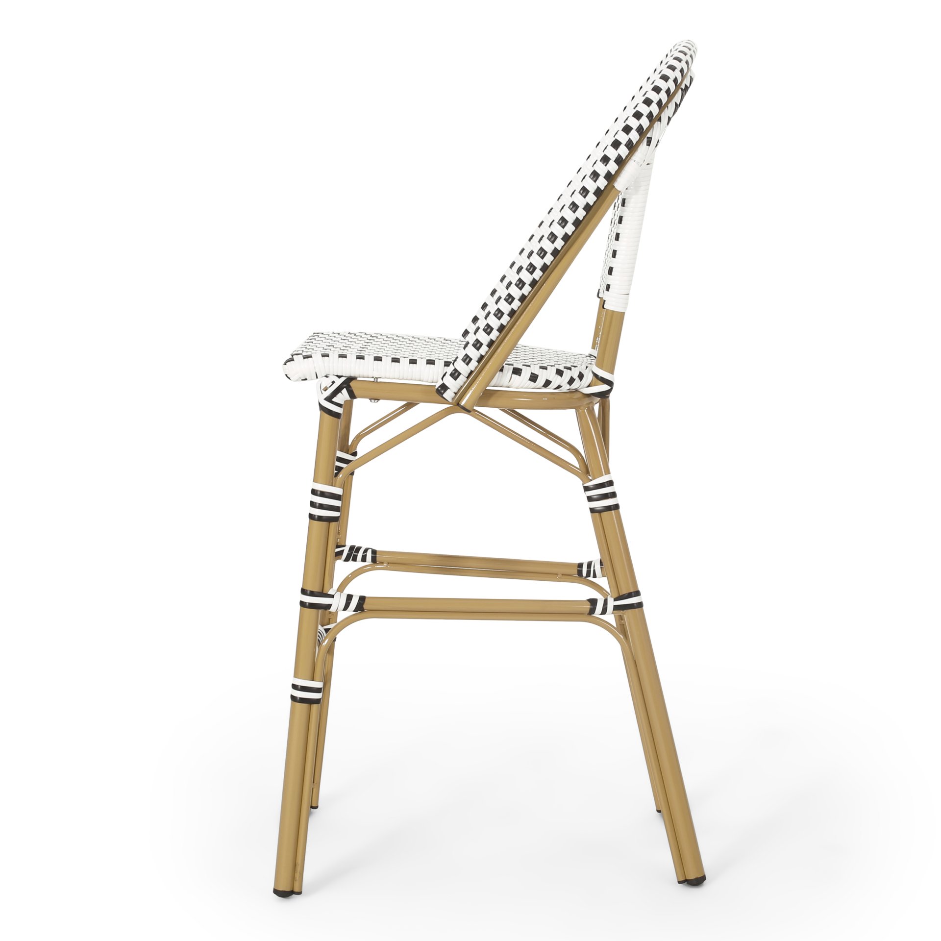 Outdoor Rattan French Barstool With Bamboo Aluminum Frame, Seat Height (Set of 2) - White / Black - Image 9