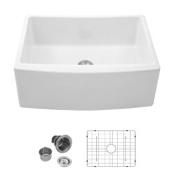 Sink 24" Apron Front Single Bowl With Arch Edge For Kitchen - White