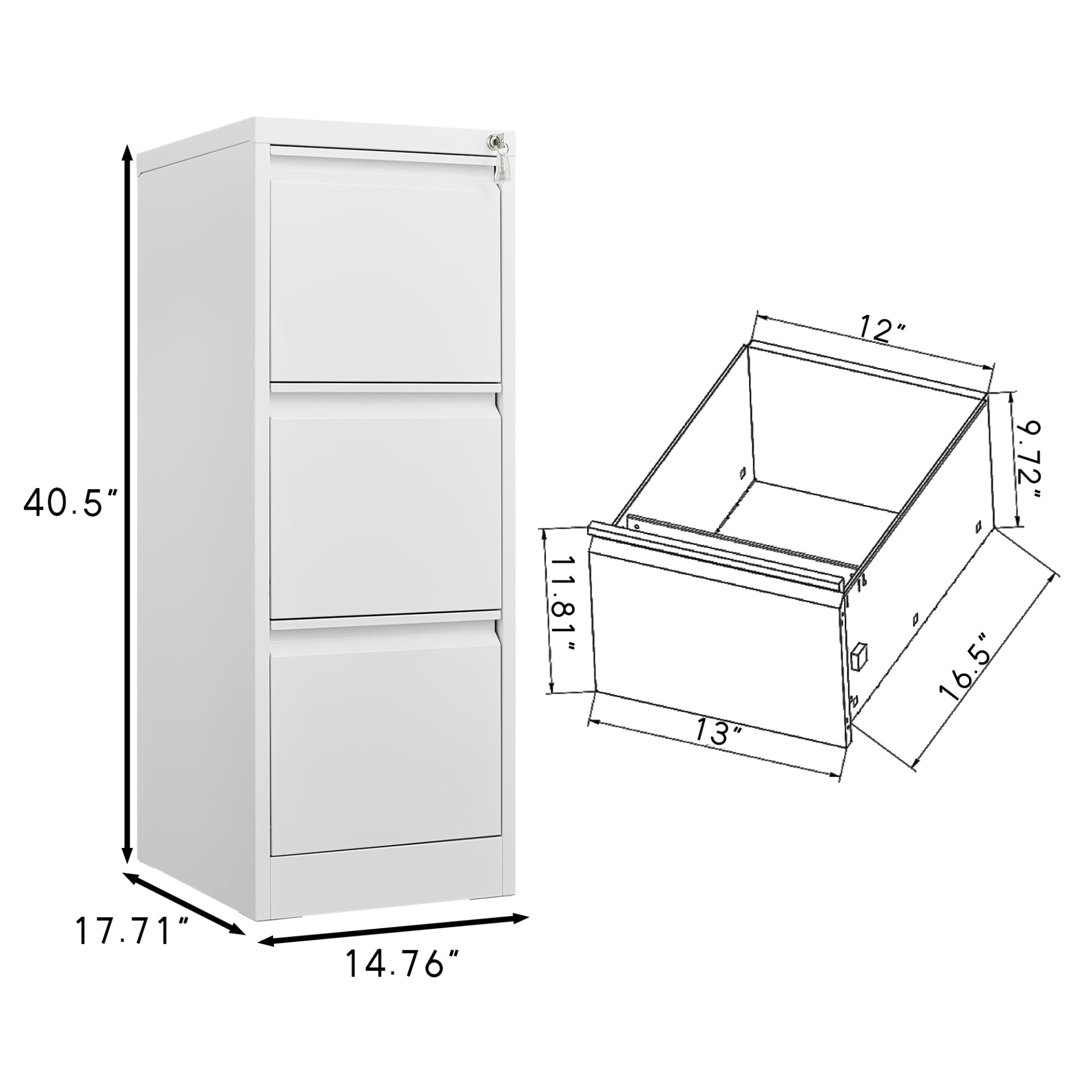 Steel Vertical File Cabinet With Lock 3 Drawer Metal Storage For A4 / Legal / Letter - White - Image 3