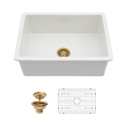 27" Undermount Single Bowl Kitchen Sink Rectangular Deep Bas With Dual Mount Installation - White