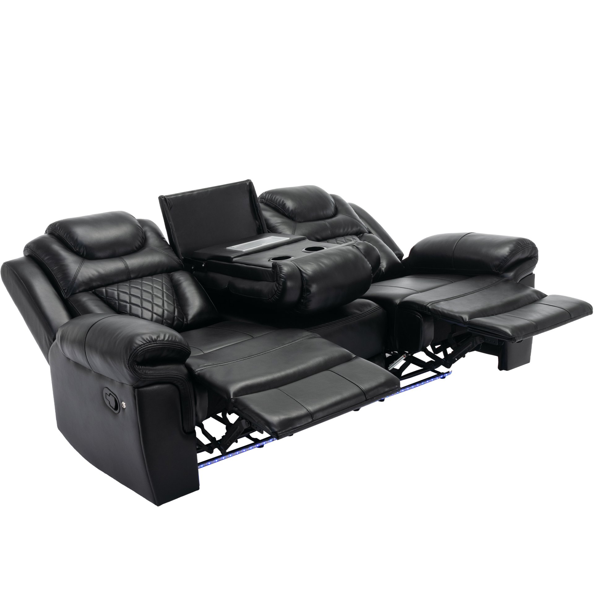 3 Pieces Recliner Sofa Sets Home Theater Seating Manual Recliner Chair With Center Console And Led Light Strip For Living Room - Black - Image 22