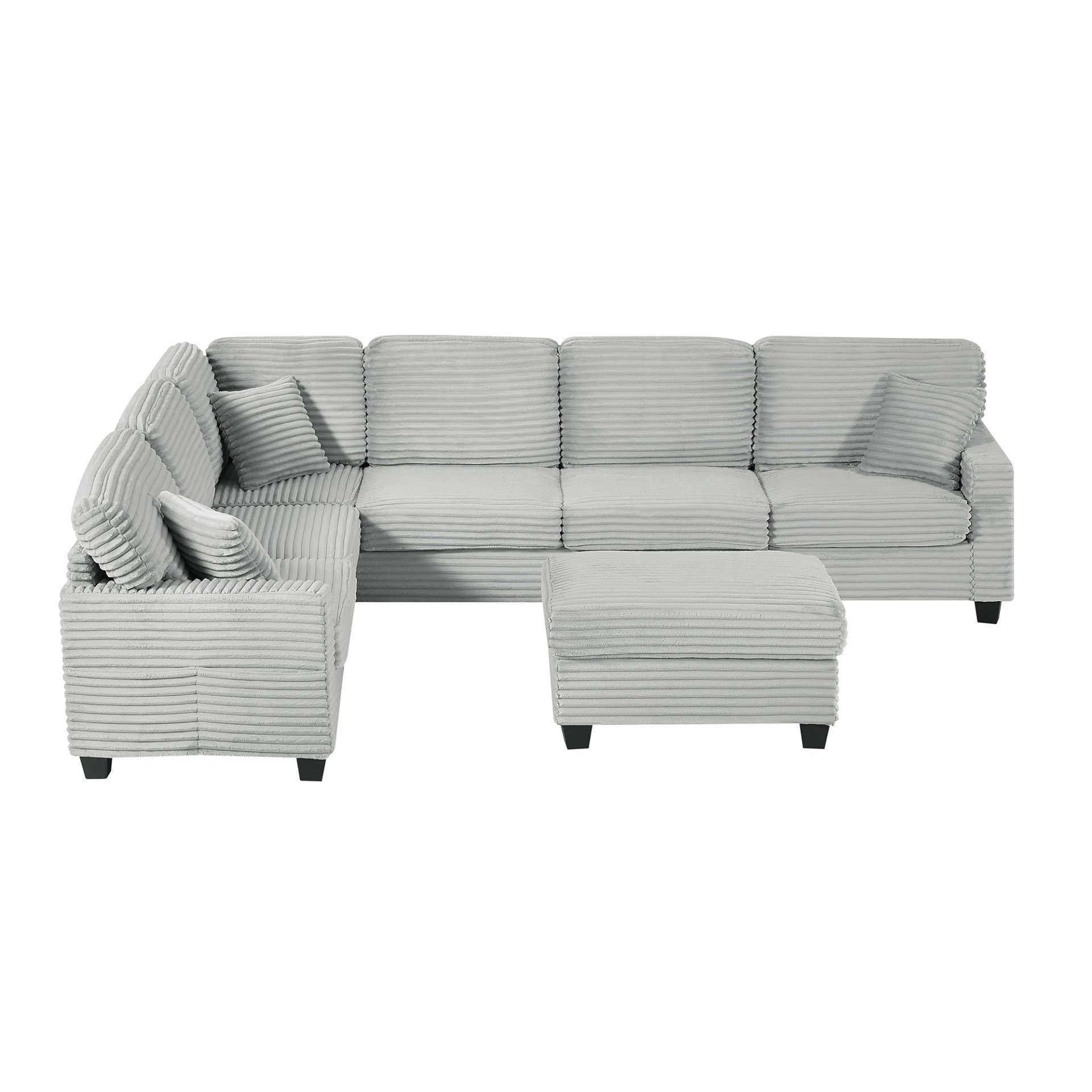 Modern U Shaped Sectional Sofa With Movable Ottoman And Side Storage Pockets Corduroy - Gray - Image 11