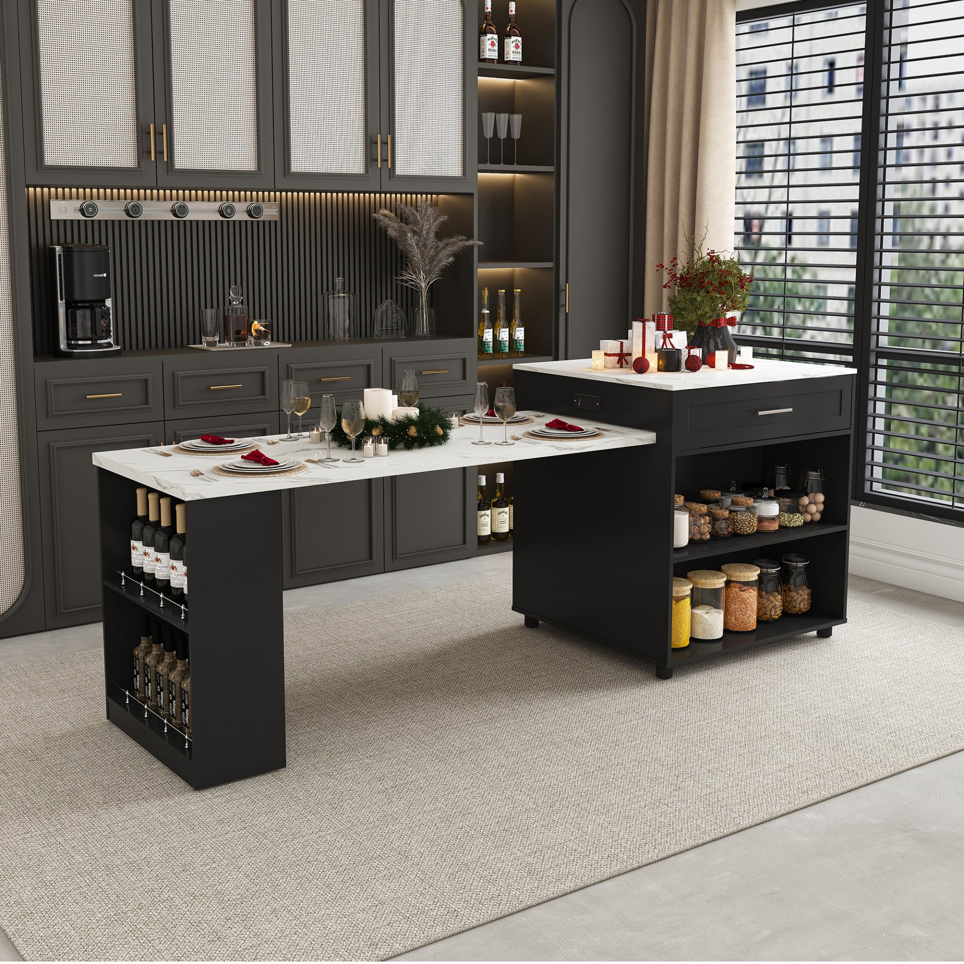 Expandable Kitchen Island With Dining Table - Black - Image 14