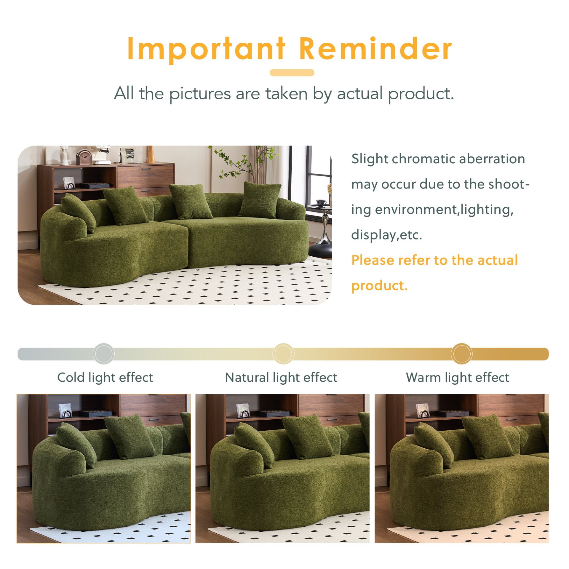 4 Seater Sofa With Chenille Fabric, 30D, 60 Hardness Full Sponge, 4 Pillow For Living Room, Home Furniture Sleeper Sectional Sofa For Apartment - Green - Image 20