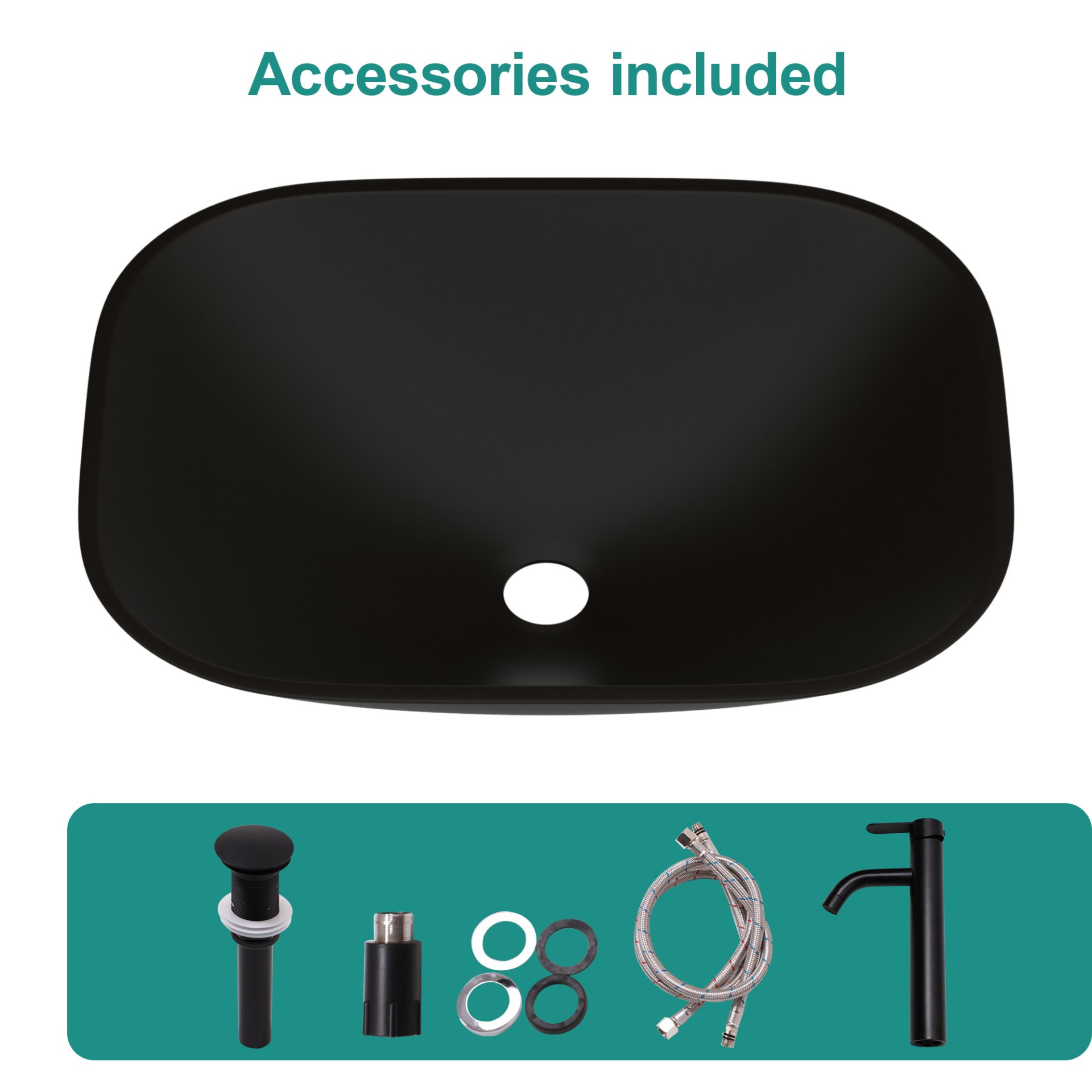 Artistic Tempered Glass Vessel Sink With Faucet And Pop Up Drain - Matte Black - Image 8