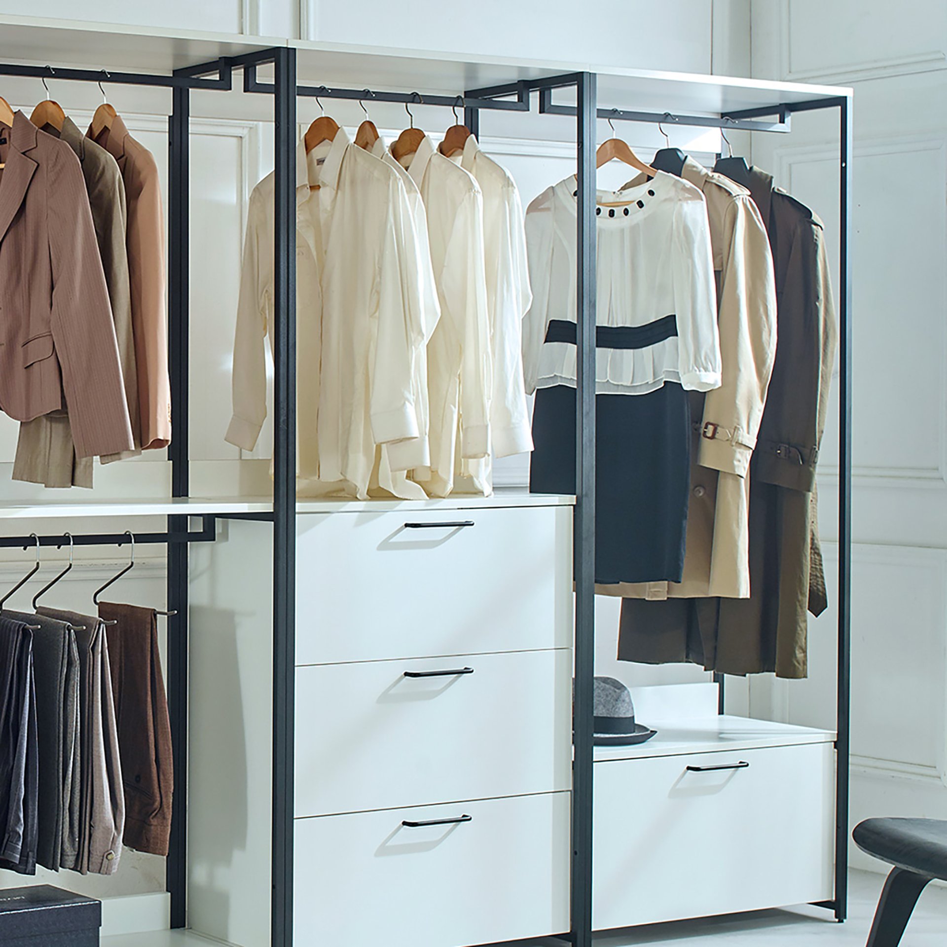 Fiona - Freestanding Walk In Wood Closet System, Metal Frame Melamine - White - Image 4