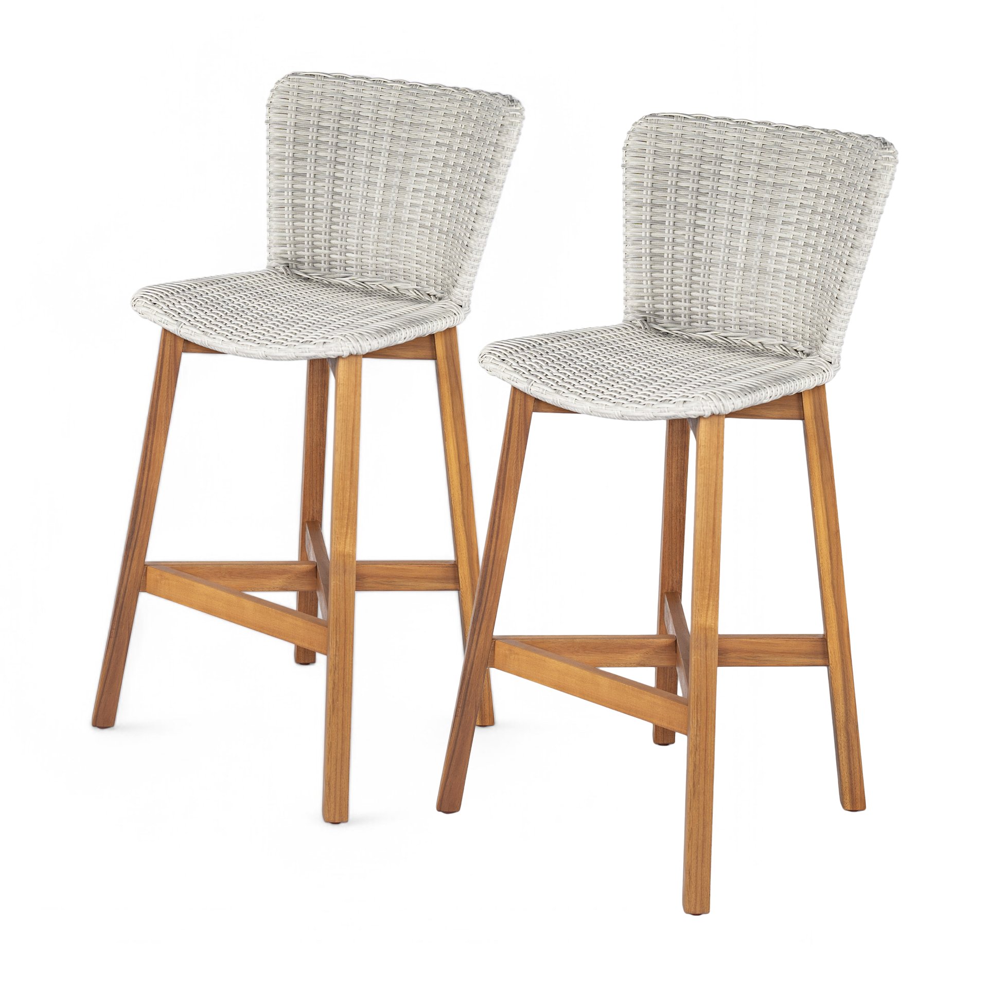 Lymington - Outdoor Bar Stool (Set of 2) - Light Gray / Teak - Image 6