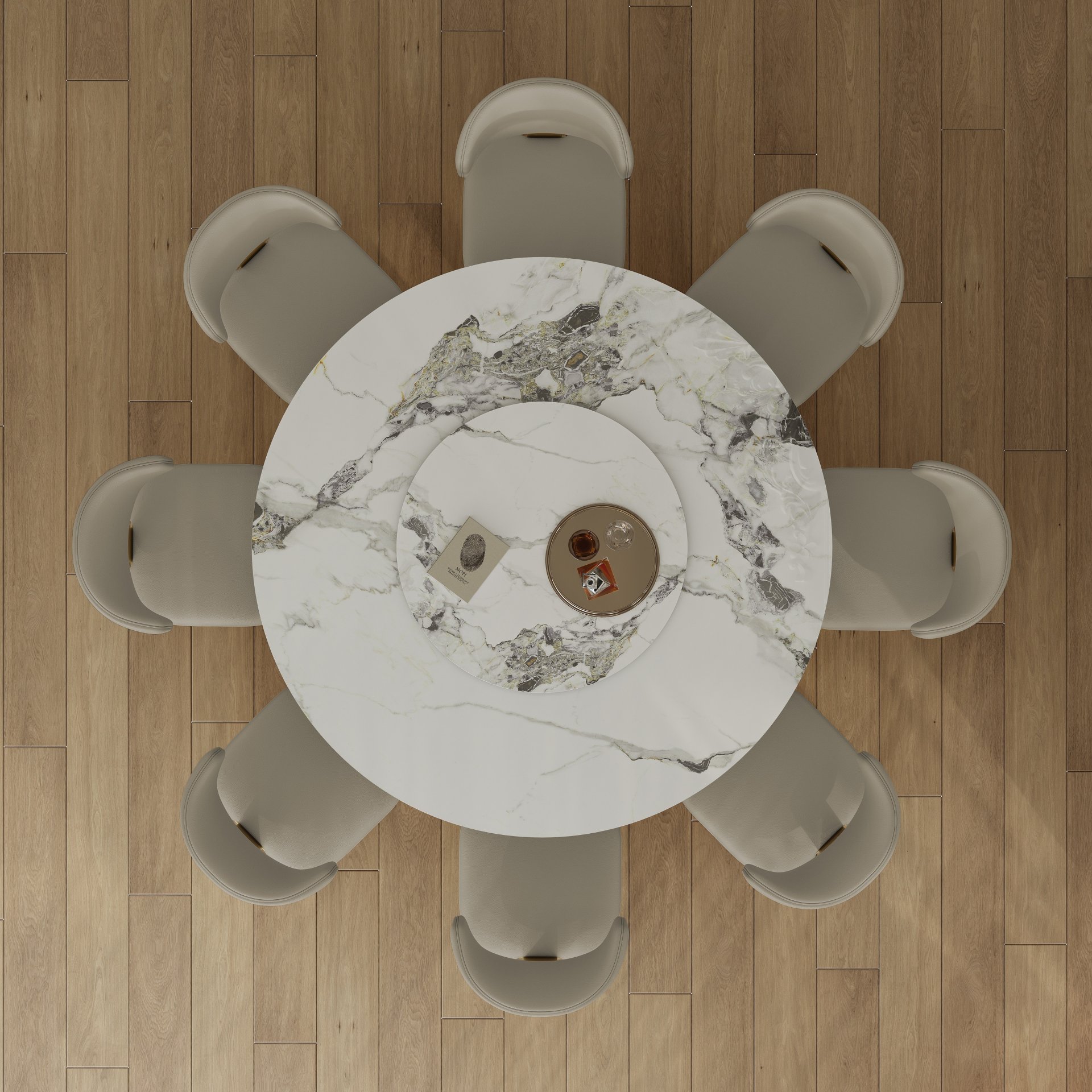 Luxury Round 59" Sintered Stone Dining Table With Stainless Steel Hourglass Base, Scratch & Heat Resistant Surface - Golden / White - Image 8