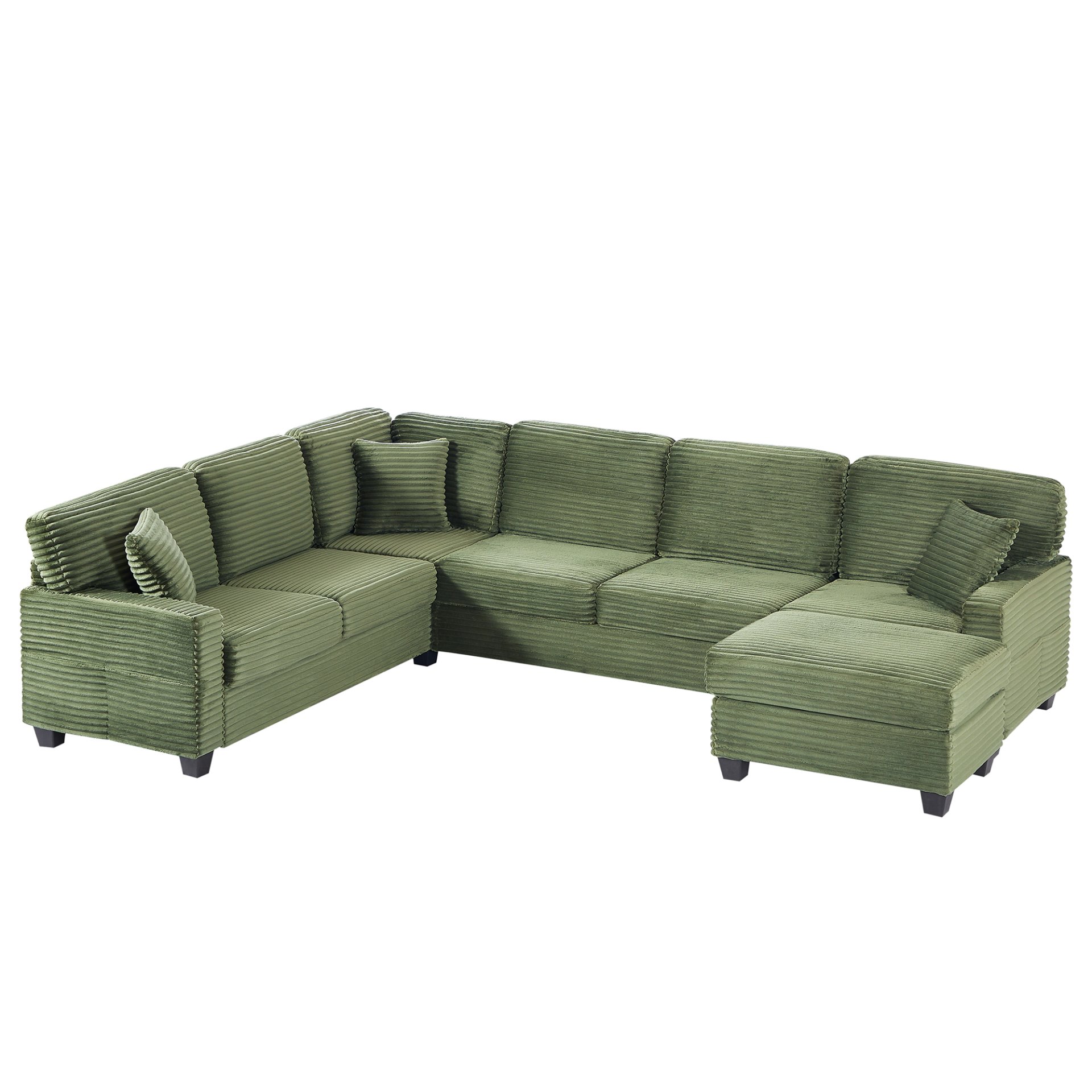 Modern Sectional Sofa U Shaped With Movable Ottoman And Side Storage Pockets Corduroy - Green - Image 13