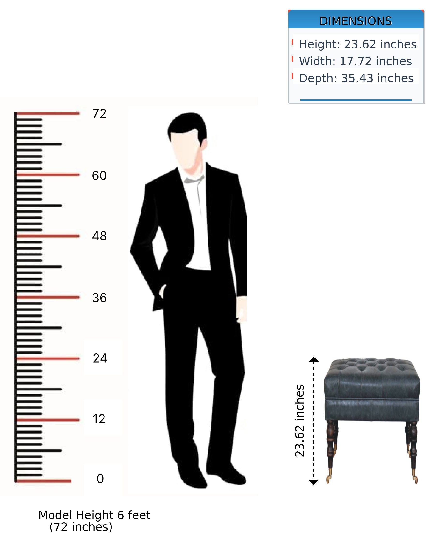 Buffalo - Leather Ottoman With Castor Legs - Brown / Teal - Image 13