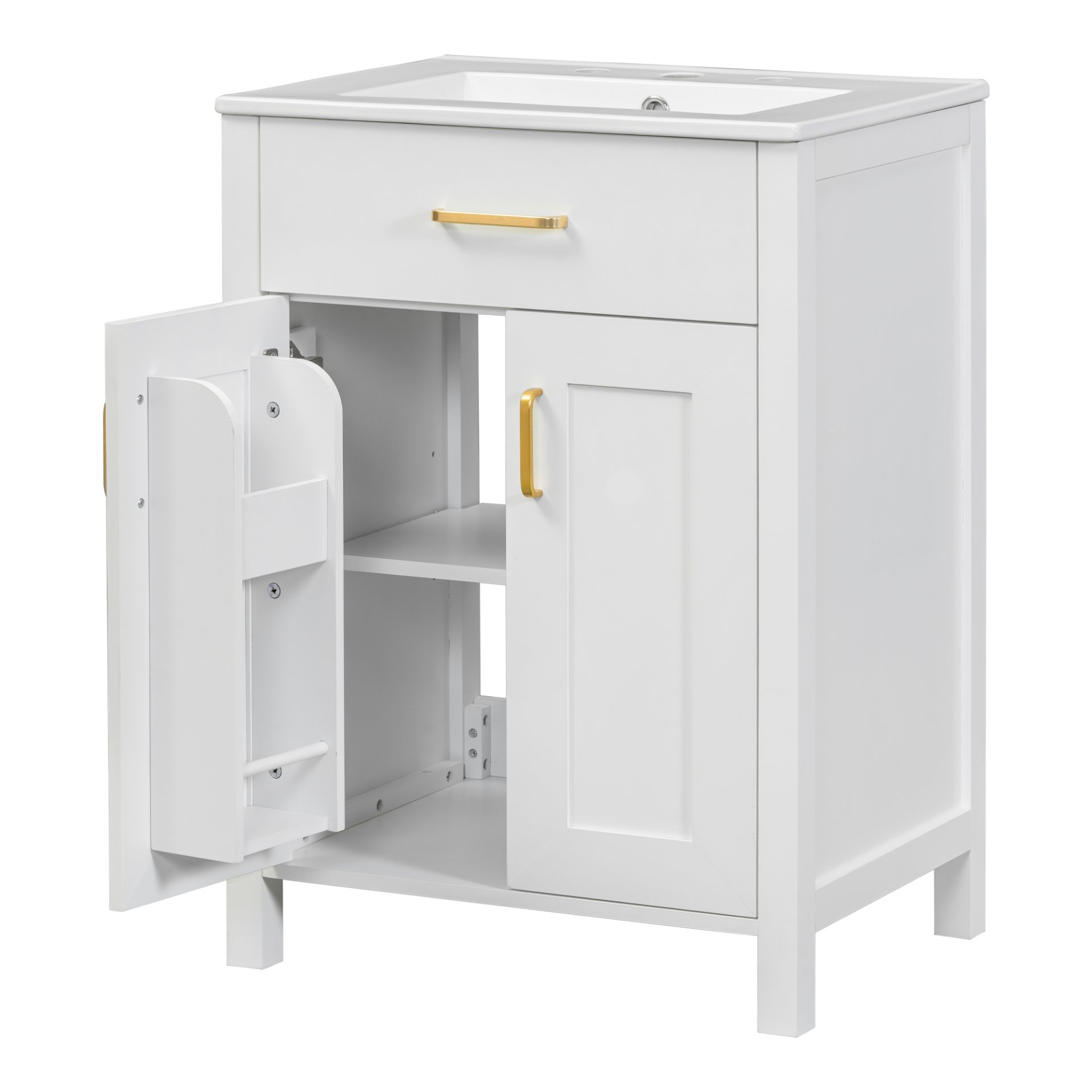 Bathroom Vanity With Sink, Soft Close Doors, Flip Drawer, U Shaped Shelves - White - Image 15