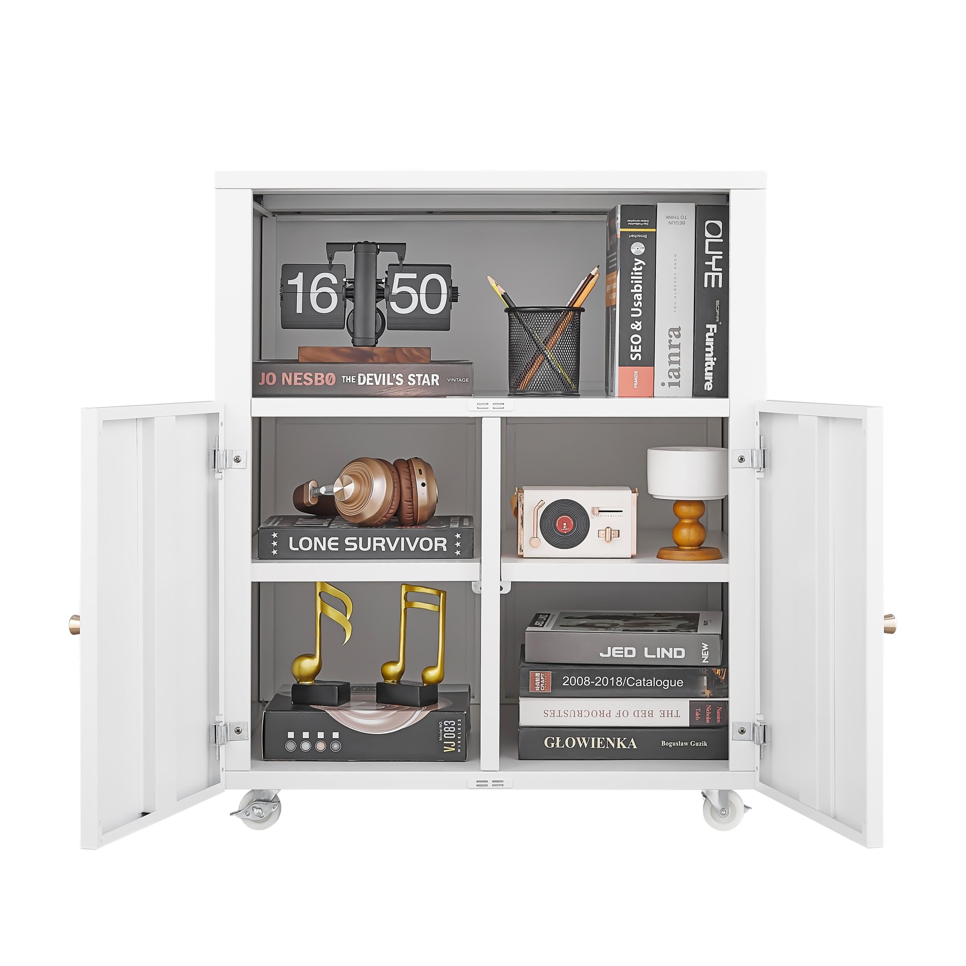 Mobile Printer Stand With Wheels And File Cabinet - White - Image 13