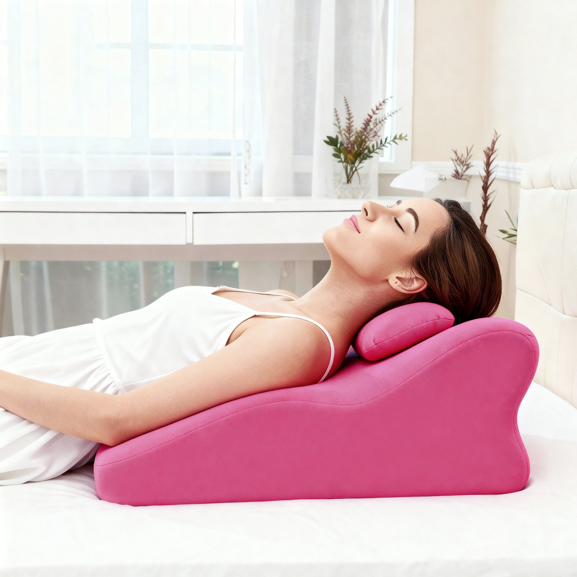 Ergonomic Spinal Posture Support Bed Pillow - Pink - Image 7
