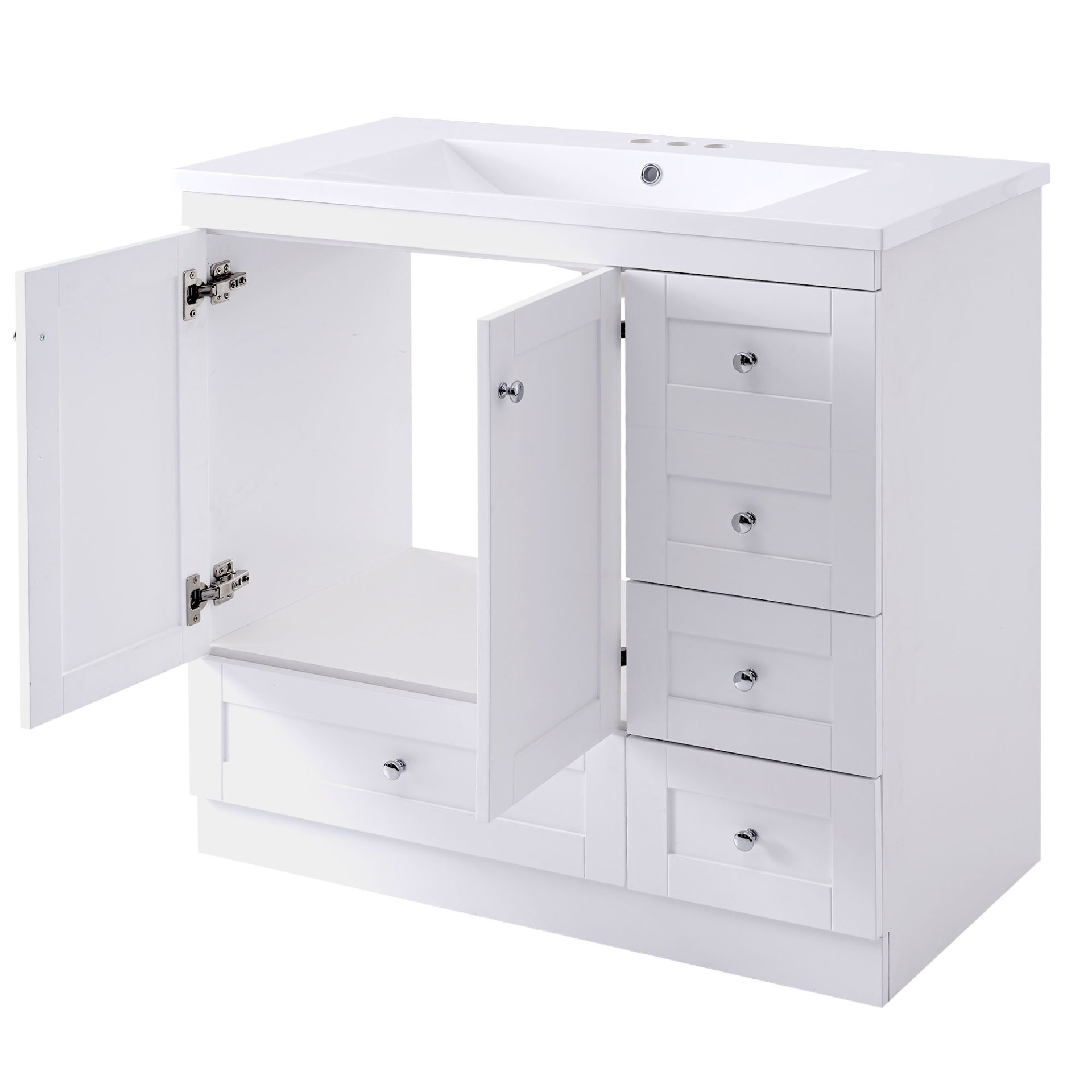 Shaker Style Free Standing Bathroom Vanity Cabinet With Sink, 4 Soft Close Drawers And 2 Soft Close Doors - White - Image 12