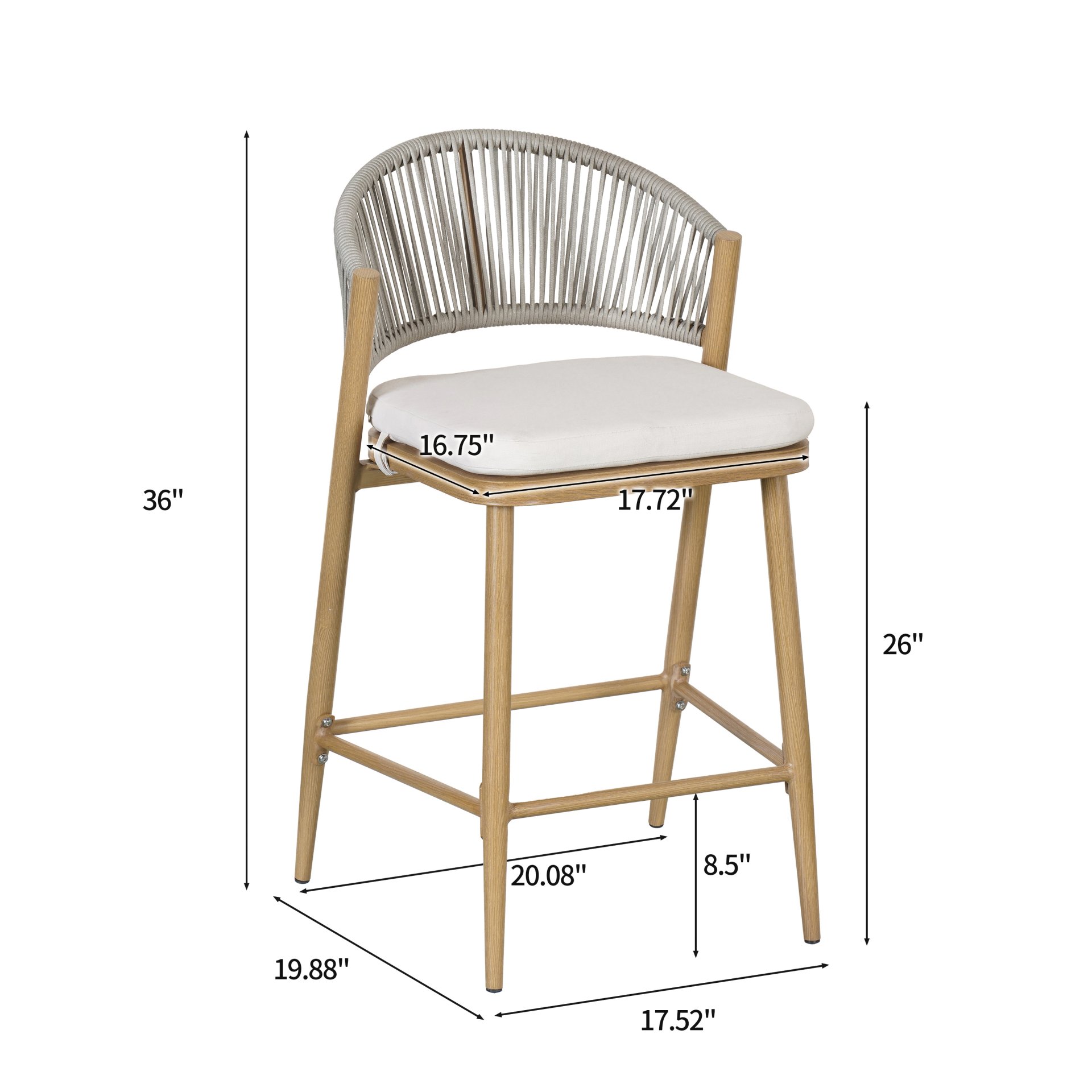 Outdoor Counter Height Aluminum Frame Counter Stools With Scallop Shaped Backrest & Water Resistant Cushions (Set of 2) - Maple - Image 3