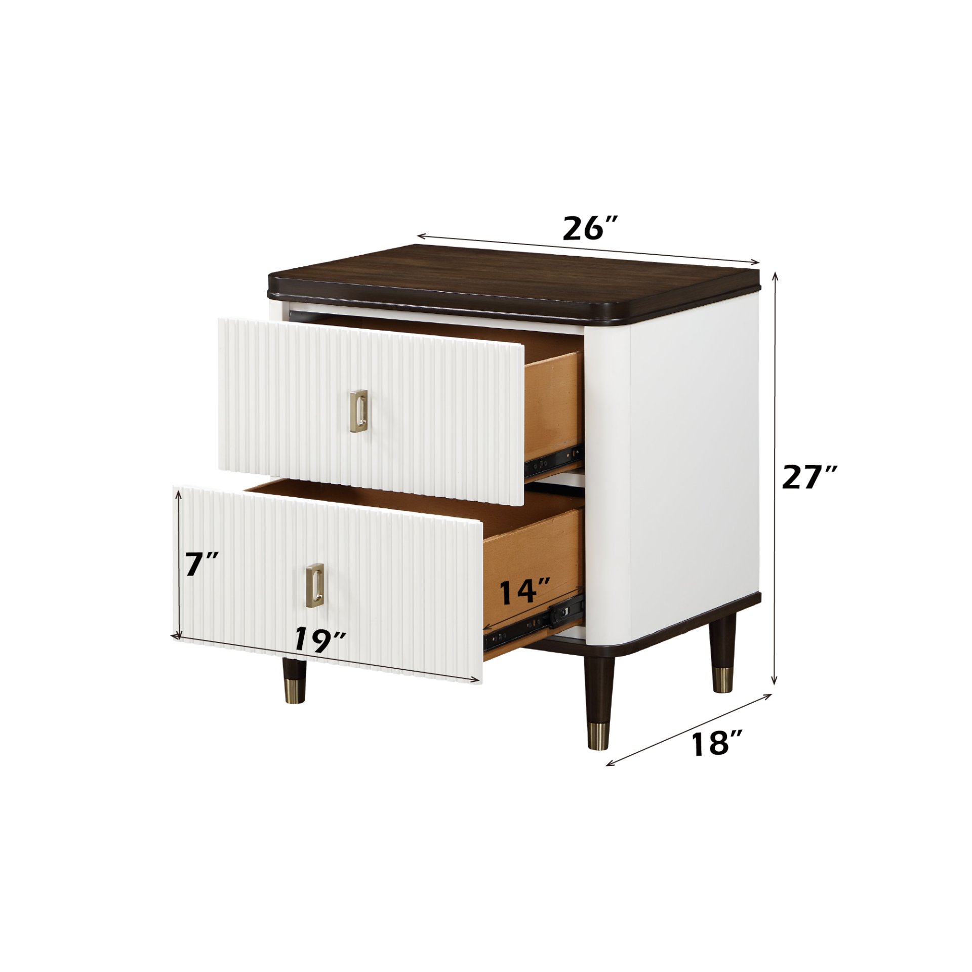 Carena - Night Stand With USB - White / Walnut - Image 2