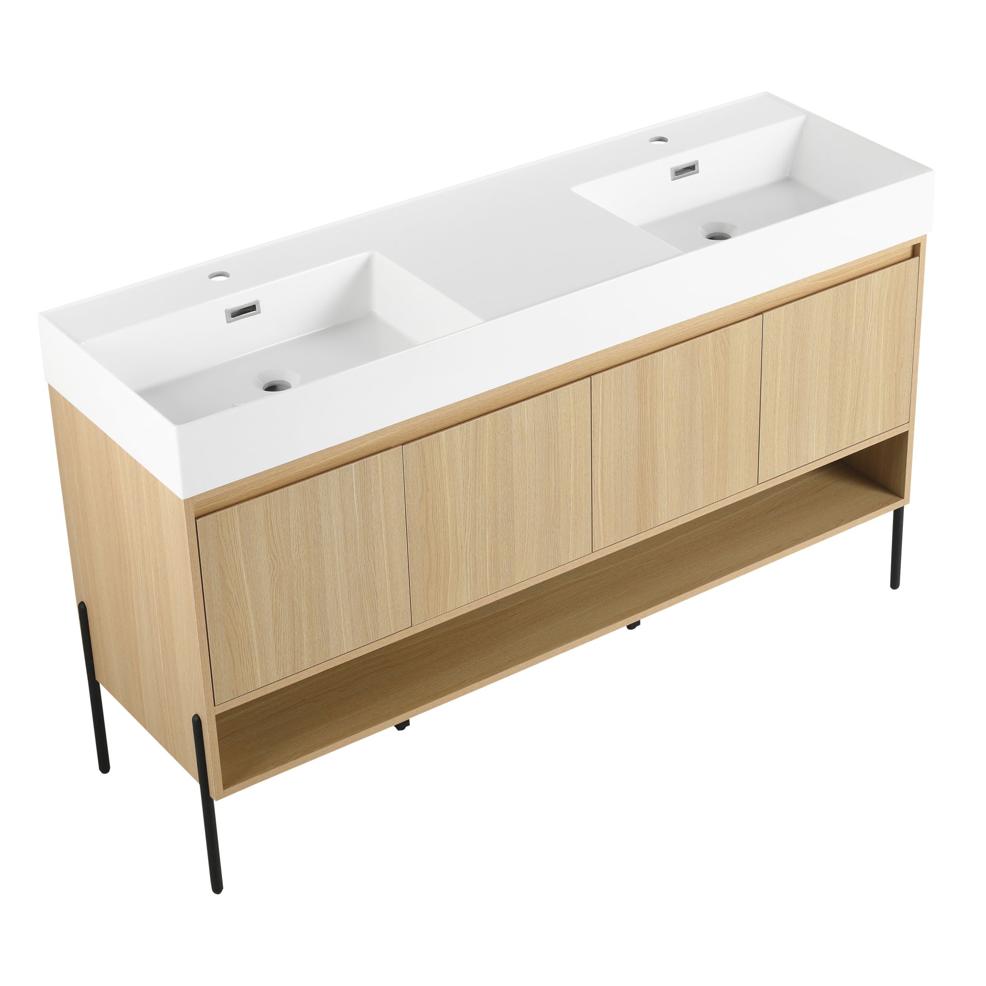 Modern 60" Bathroom Vanity Combo With Single Resin Sink And Storage Cabinet - Oak - Image 9