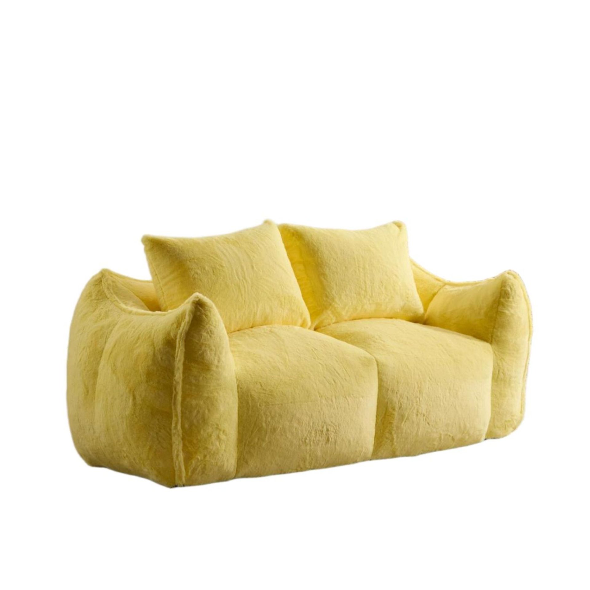 Giant Bean Bag Couch, Ultra Soft Fluffy Loveseat For Living Room Reading Chair With Pillows - Yellow - Image 14