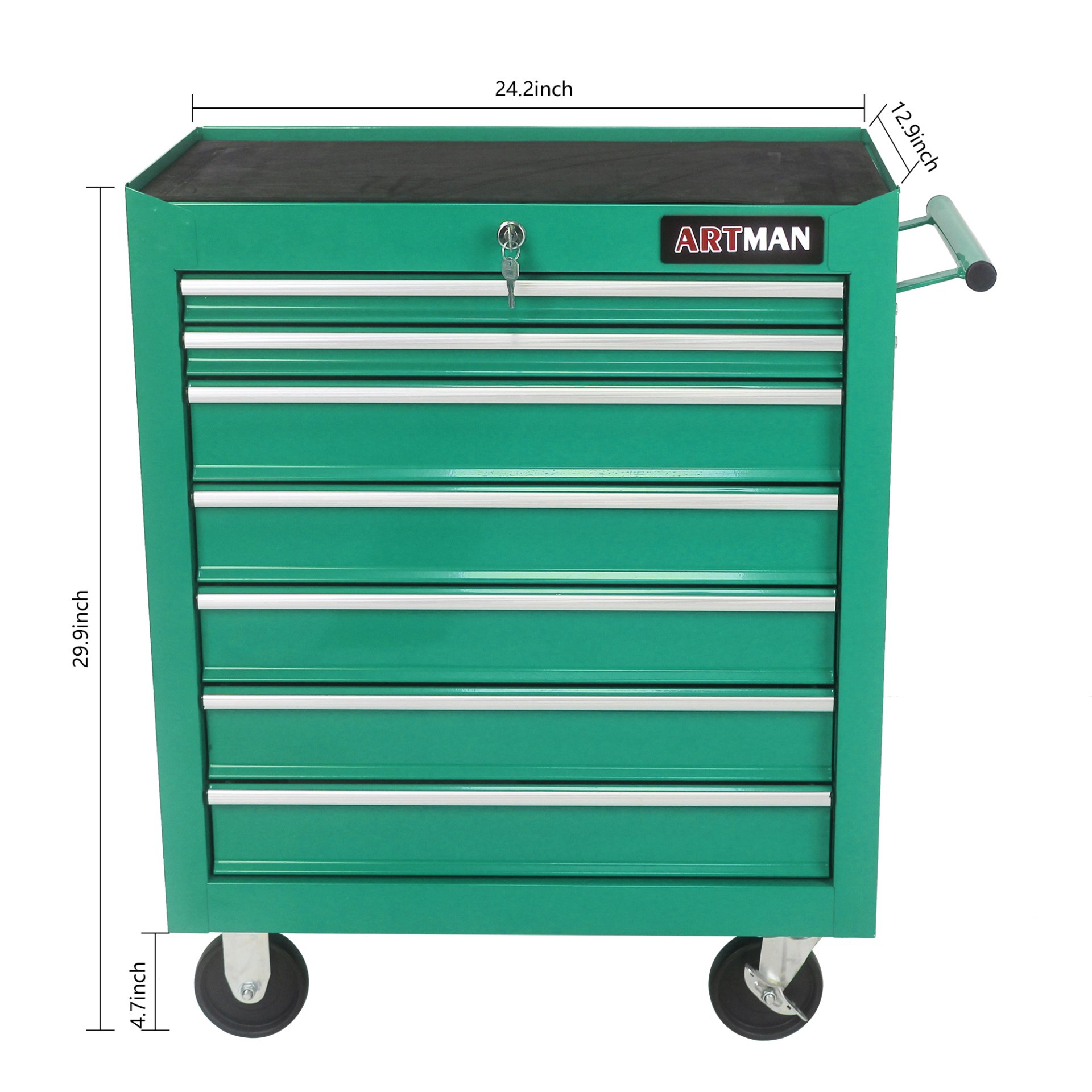 7 Drawers Multifunctional Tool Cart & Wheels - Green - Image 3