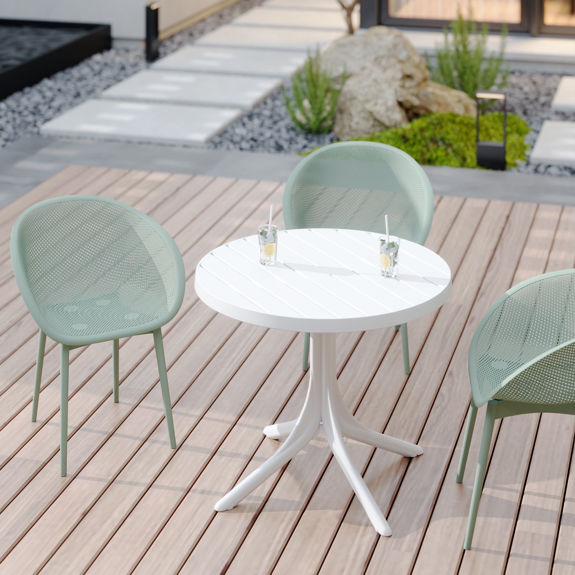 2 Lounge Chair Set With Round Table - Pale Green / White - Image 9