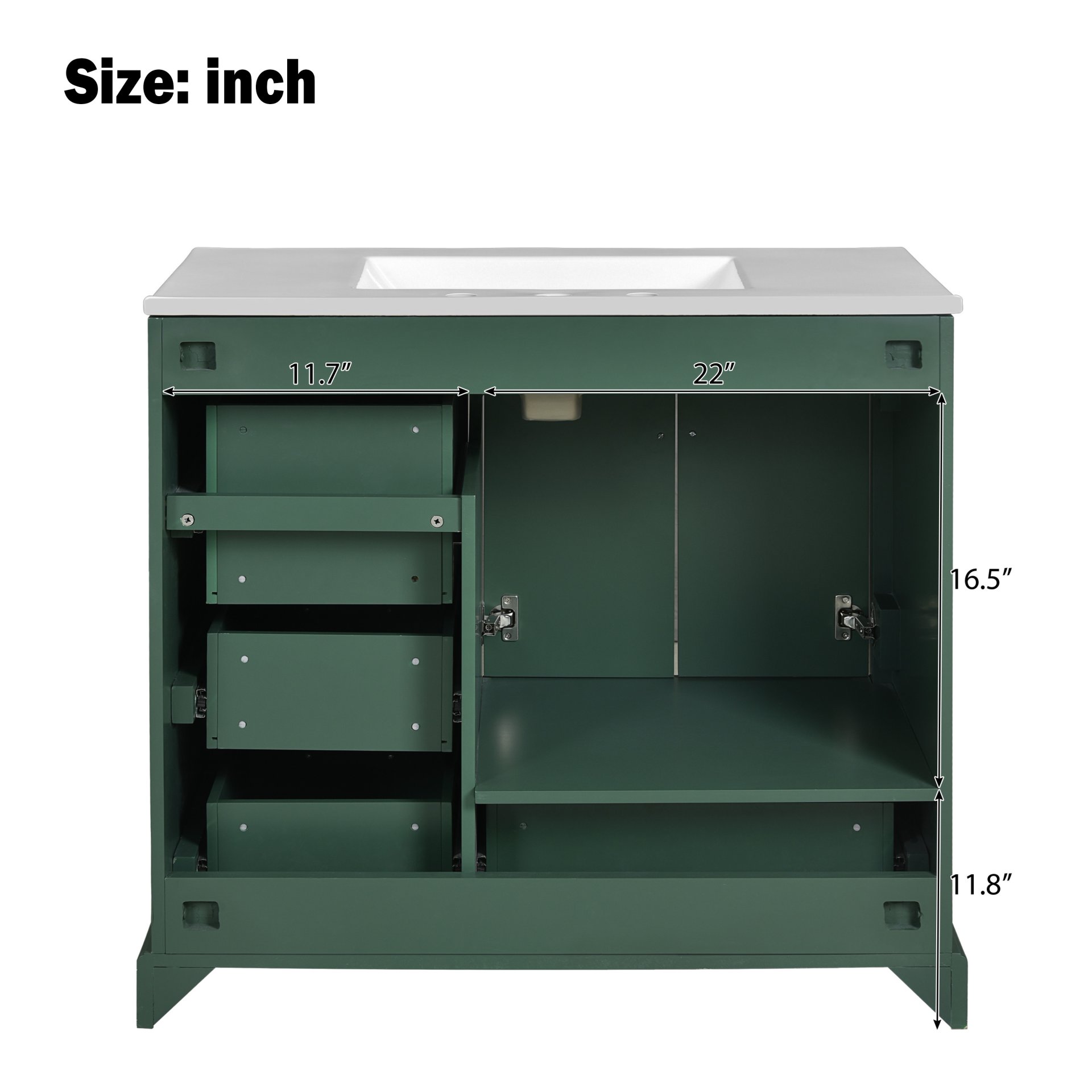 Traditional Bathroom Vanity With Sink, Soft Close Doors & Drawers, 36" - Green - Image 11
