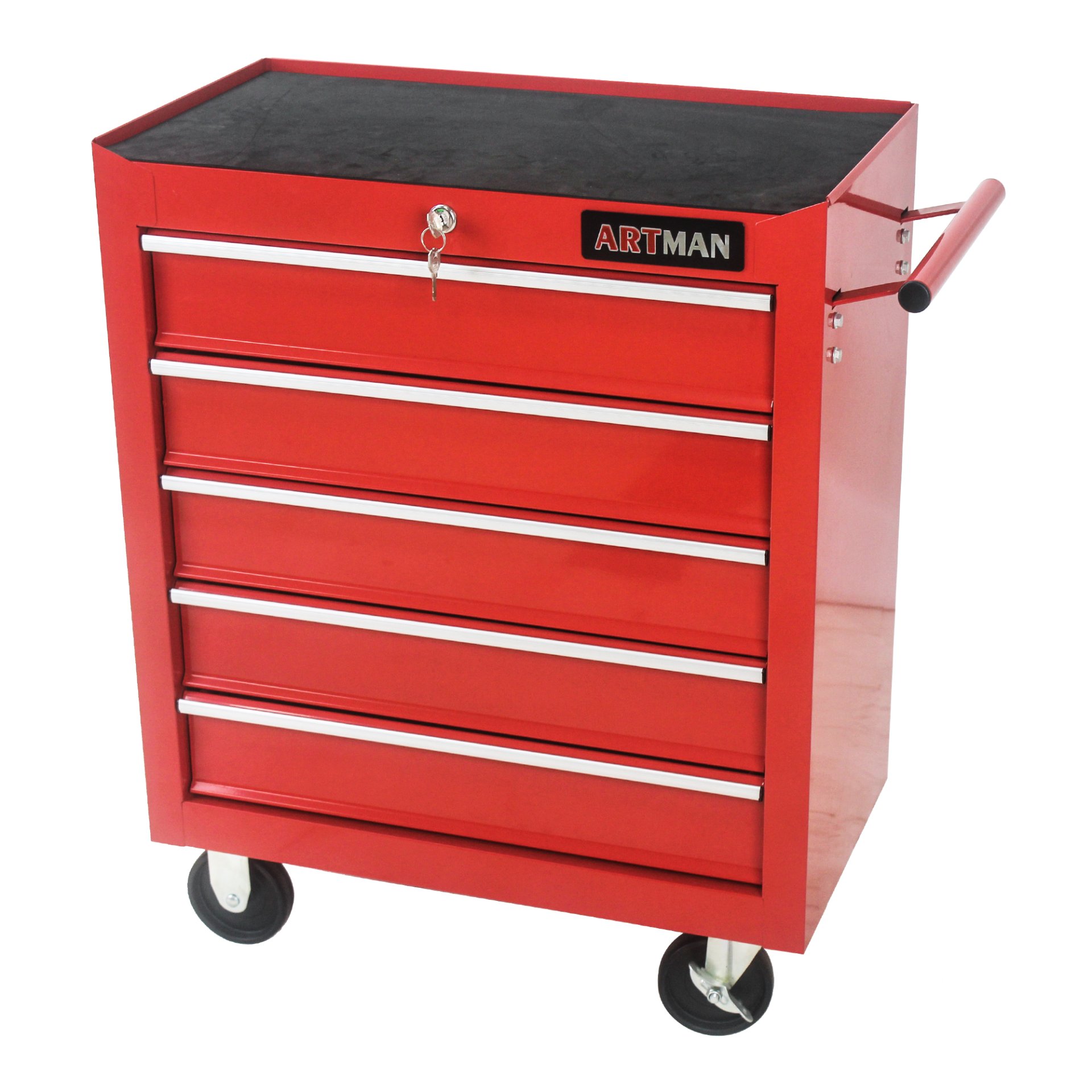 5 Drawers Multifunctional Tool Cart With Wheels - Red - Image 5